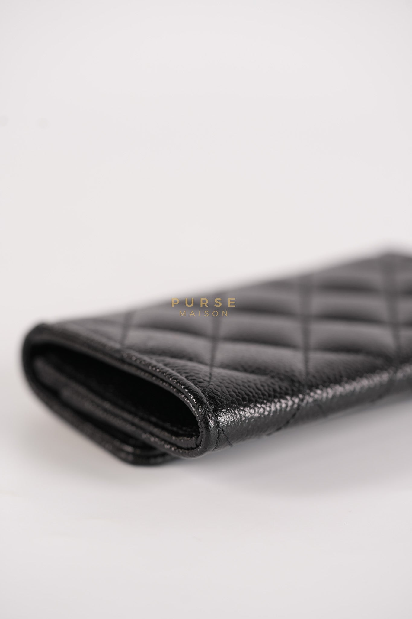 CC Flap Card Holder In Black Caviar Leather & Light Gold Hardware Microchip | Purse Maison Luxury Bags Shop