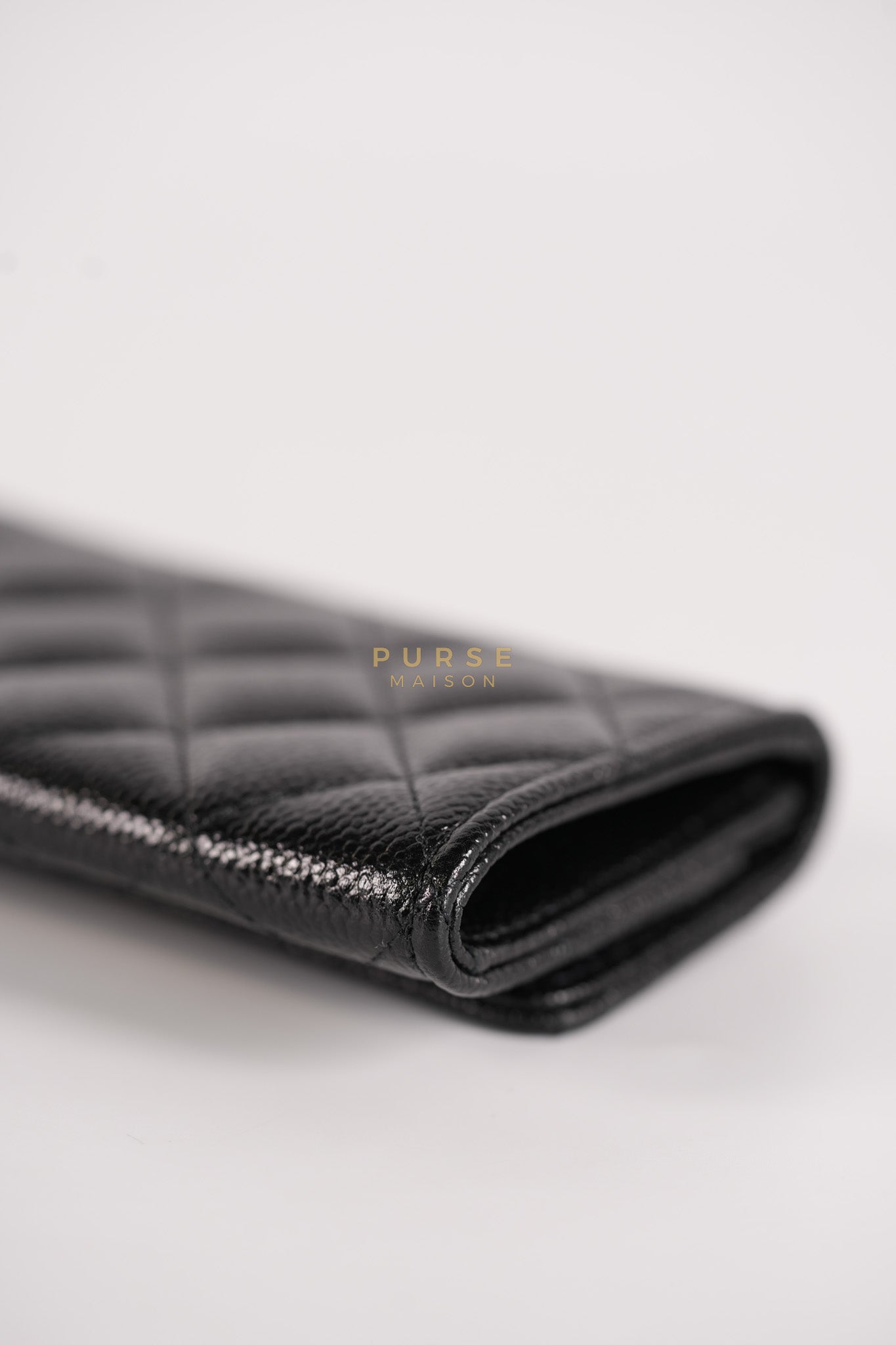 CC Flap Card Holder In Black Caviar Leather & Light Gold Hardware Microchip | Purse Maison Luxury Bags Shop