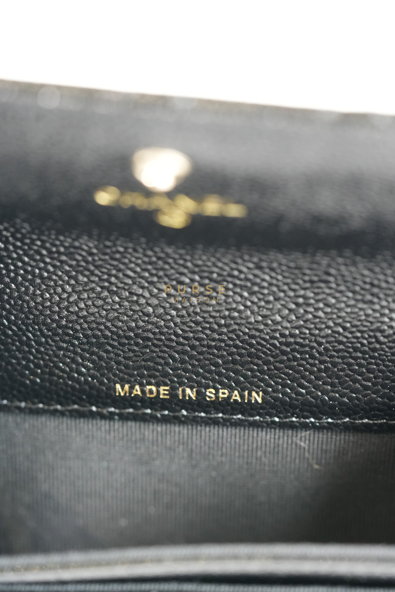 CC Flap Card Holder In Black Caviar Leather & Light Gold Hardware Microchip | Purse Maison Luxury Bags Shop