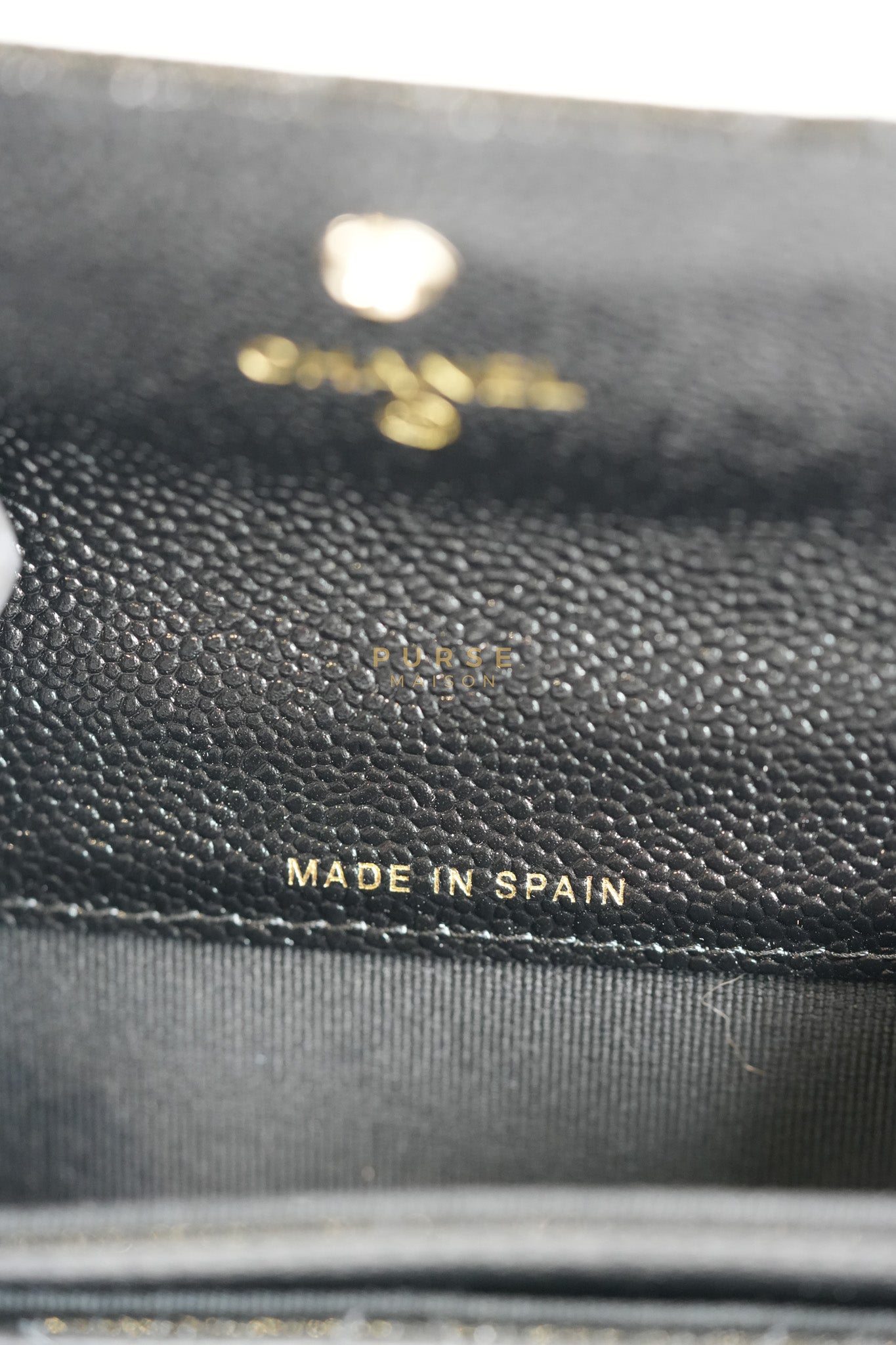 CC Flap Card Holder In Black Caviar Leather & Light Gold Hardware Microchip | Purse Maison Luxury Bags Shop