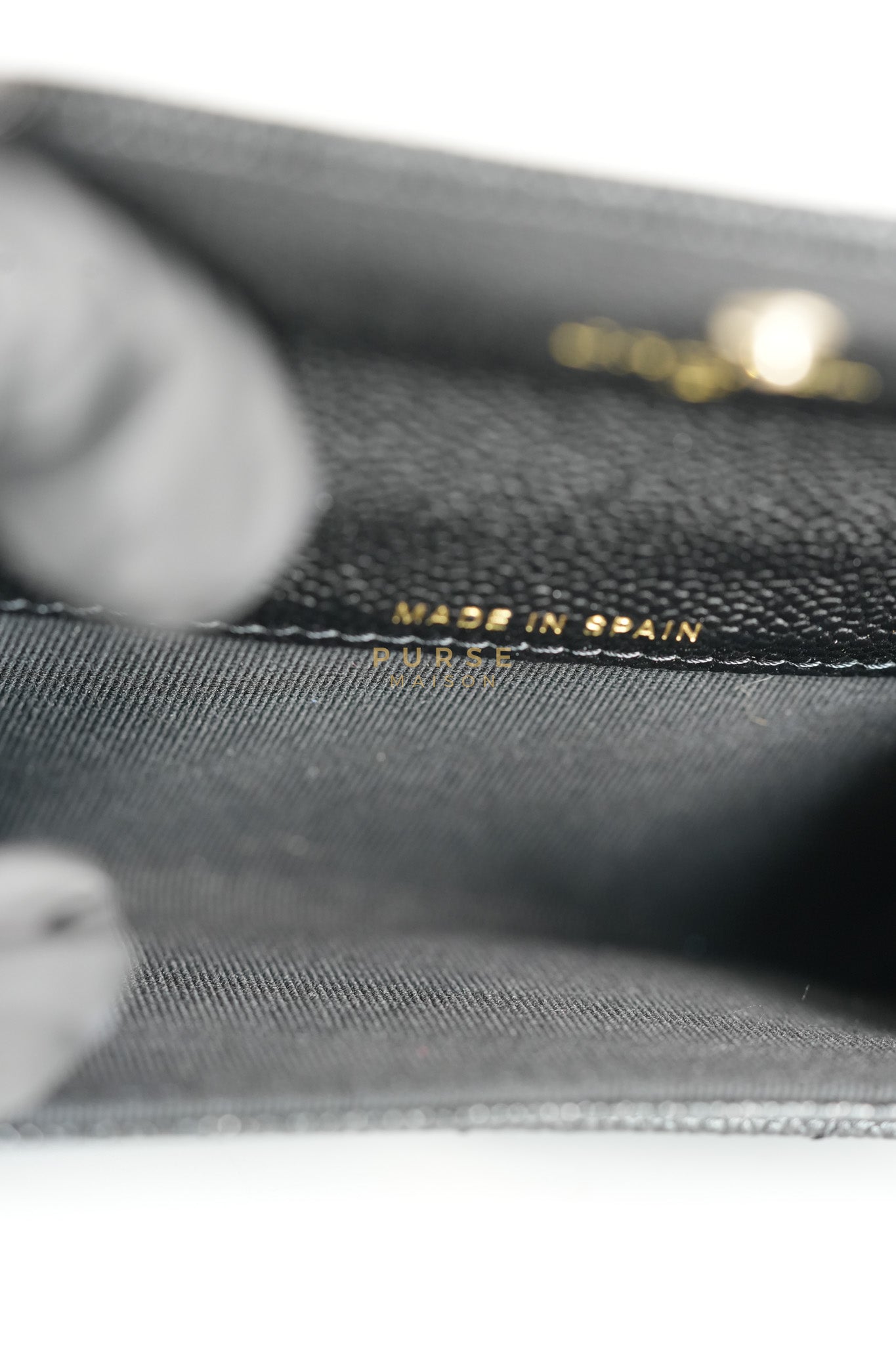 CC Flap Card Holder In Black Caviar Leather & Light Gold Hardware Microchip | Purse Maison Luxury Bags Shop