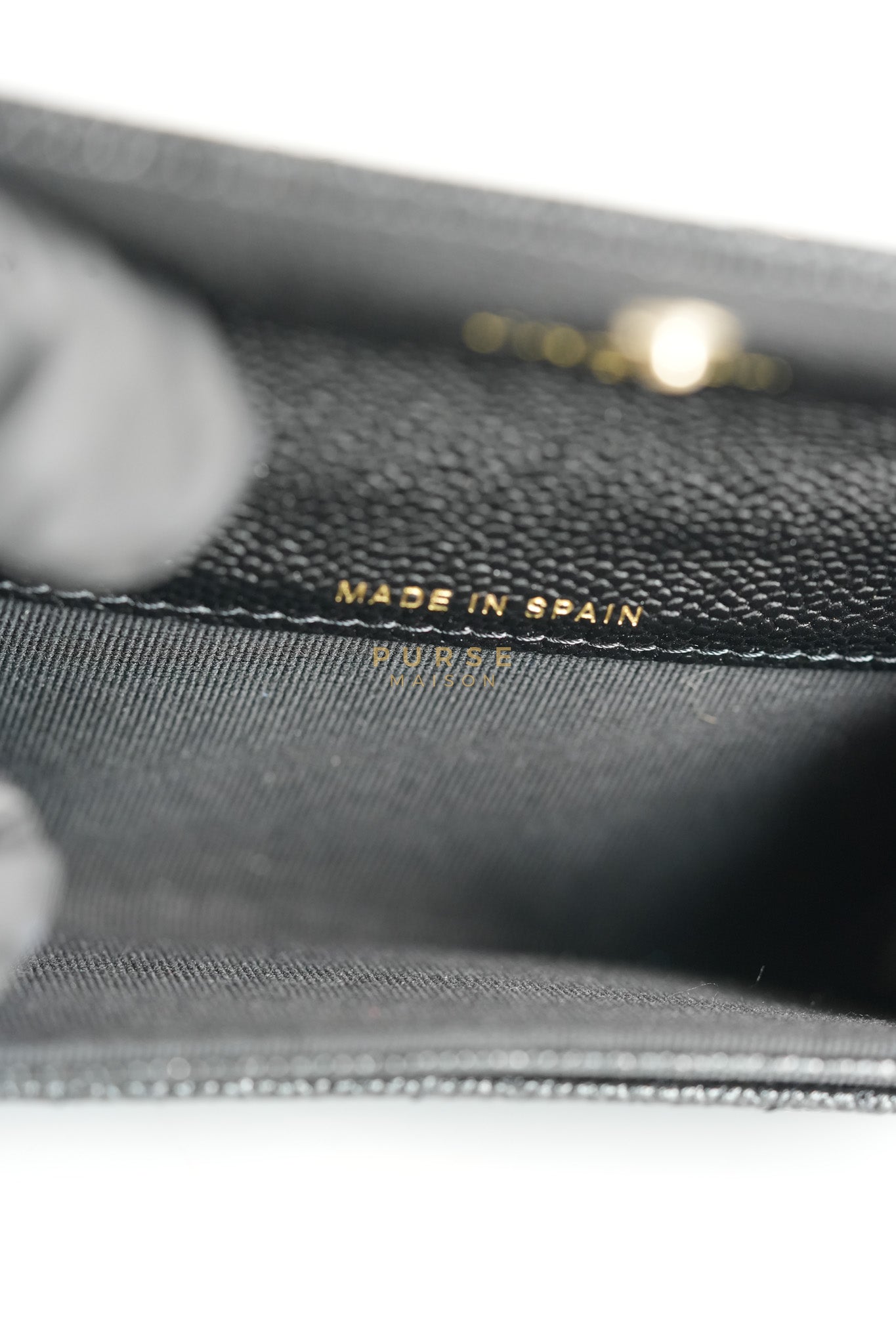 CC Flap Card Holder In Black Caviar Leather & Light Gold Hardware Microchip | Purse Maison Luxury Bags Shop