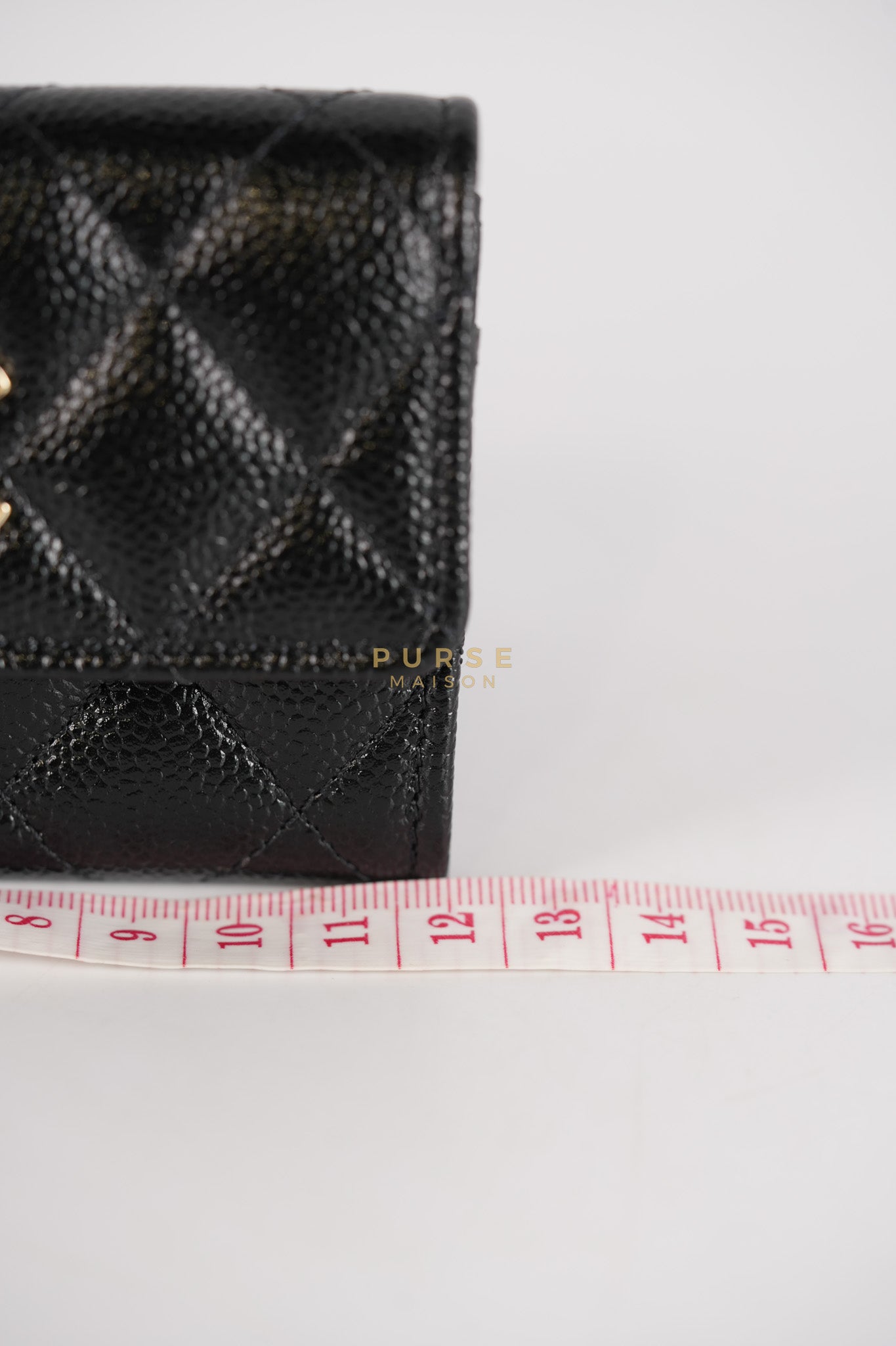 CC Flap Card Holder In Black Caviar Leather & Light Gold Hardware Microchip | Purse Maison Luxury Bags Shop