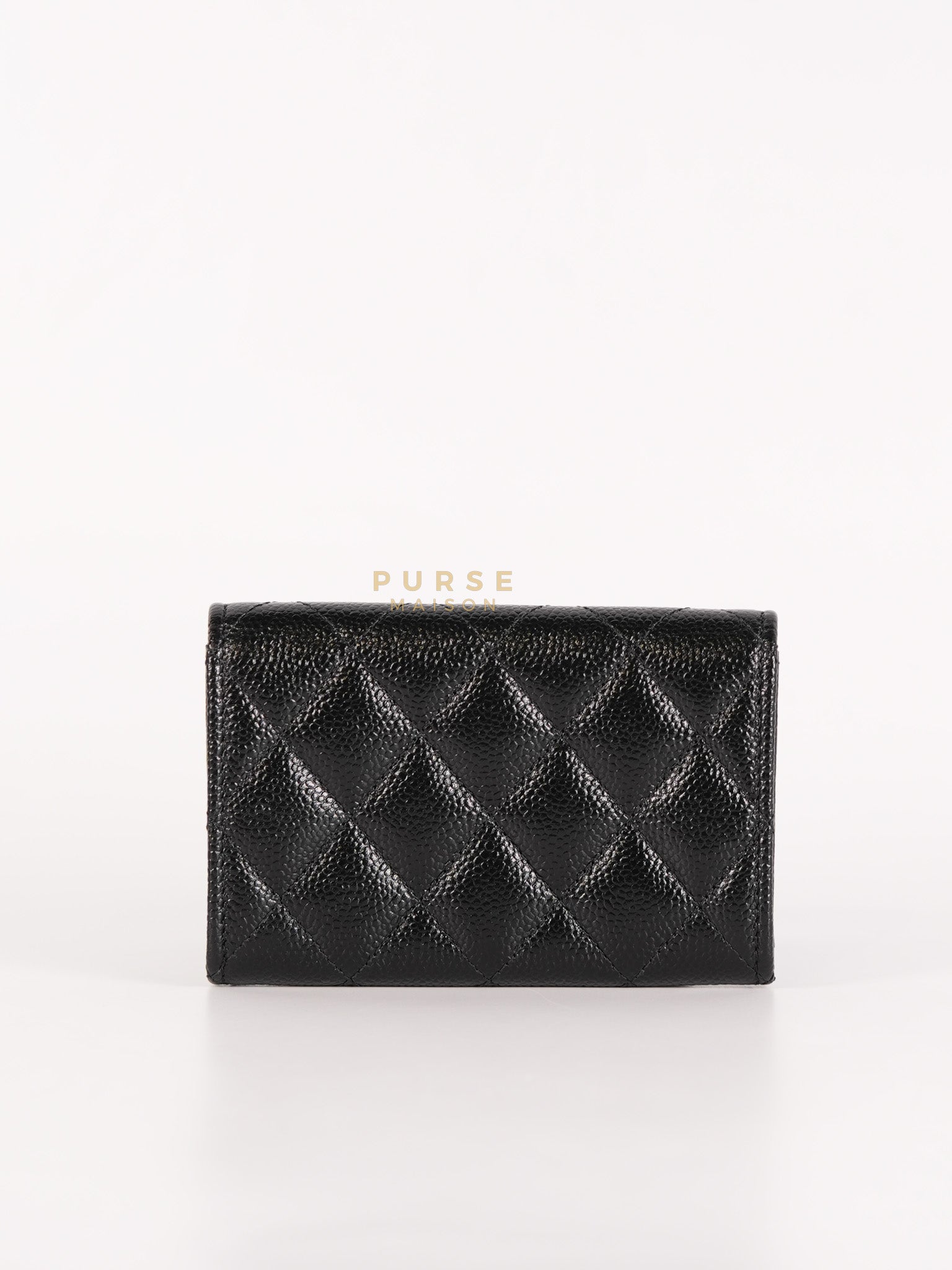 CC Flap Card Holder In Black Caviar Leather & Light Gold Hardware Microchip | Purse Maison Luxury Bags Shop