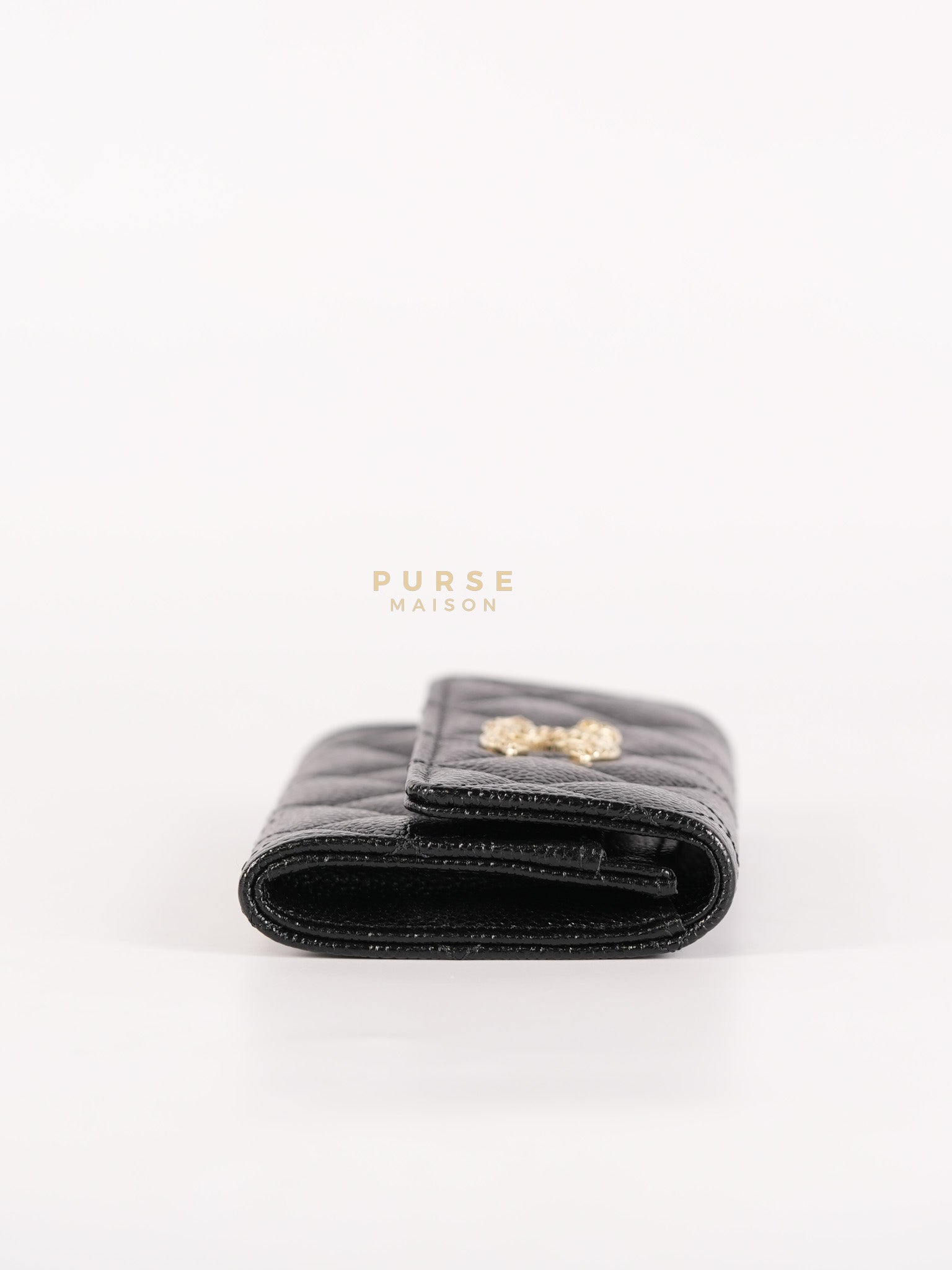 CC Flap Card Holder In Black Caviar Leather & Light Gold Hardware Microchip | Purse Maison Luxury Bags Shop