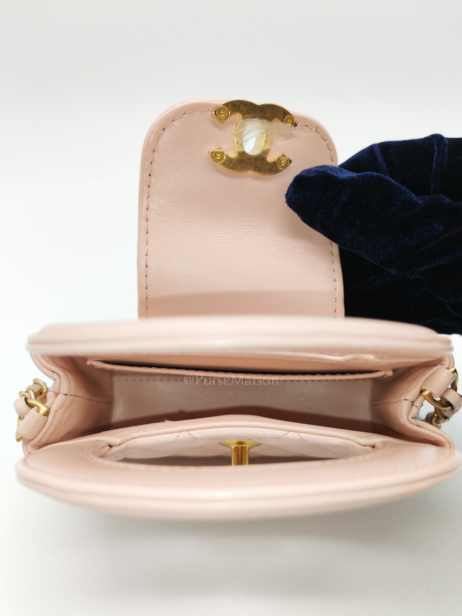 CC Kelly Micro in Light Pink Calfskin Leather in Aged Gold Hardware (Microchip) | Purse Maison Luxury Bags Shop