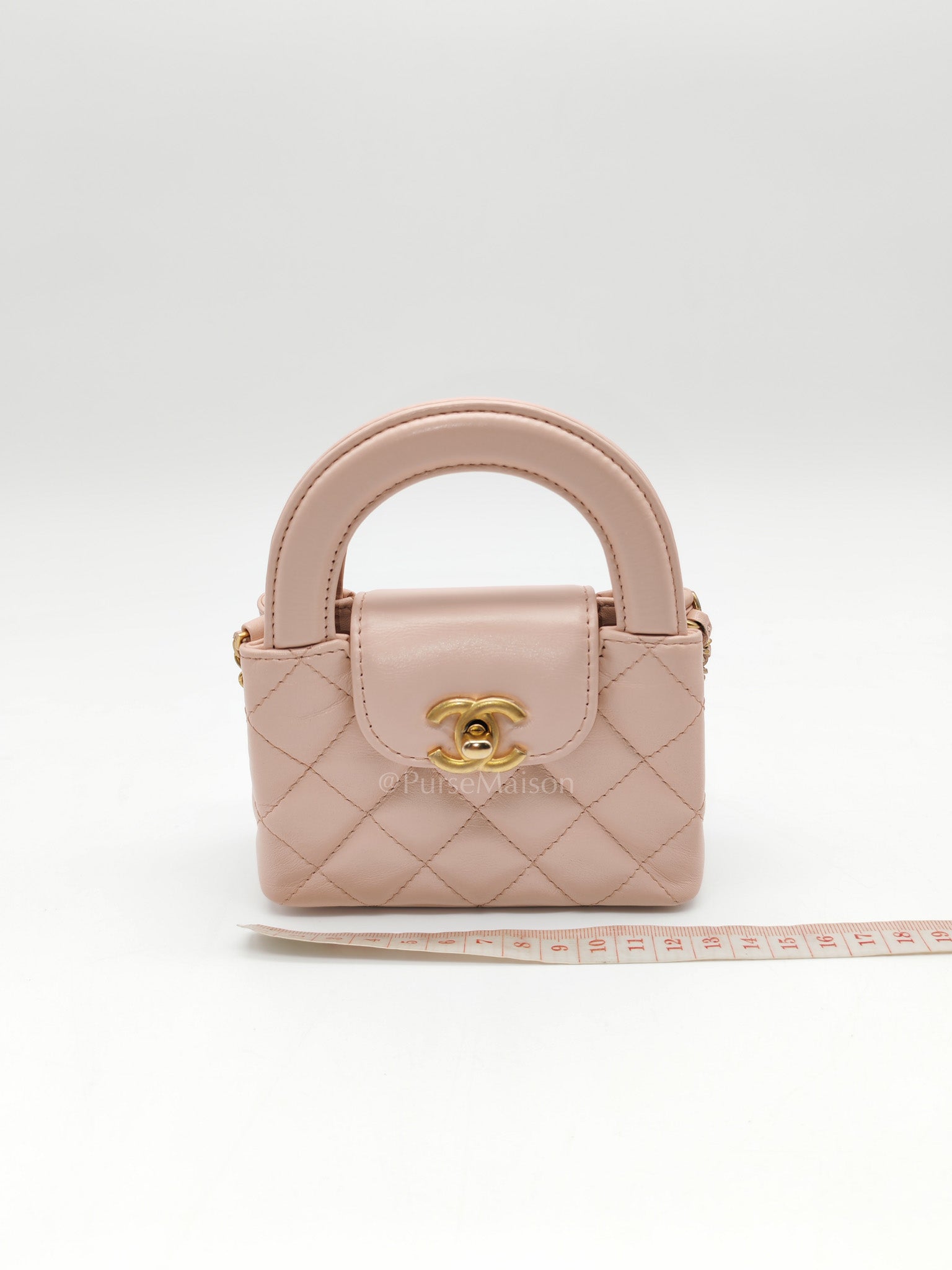 CC Kelly Micro in Light Pink Calfskin Leather in Aged Gold Hardware (Microchip) | Purse Maison Luxury Bags Shop