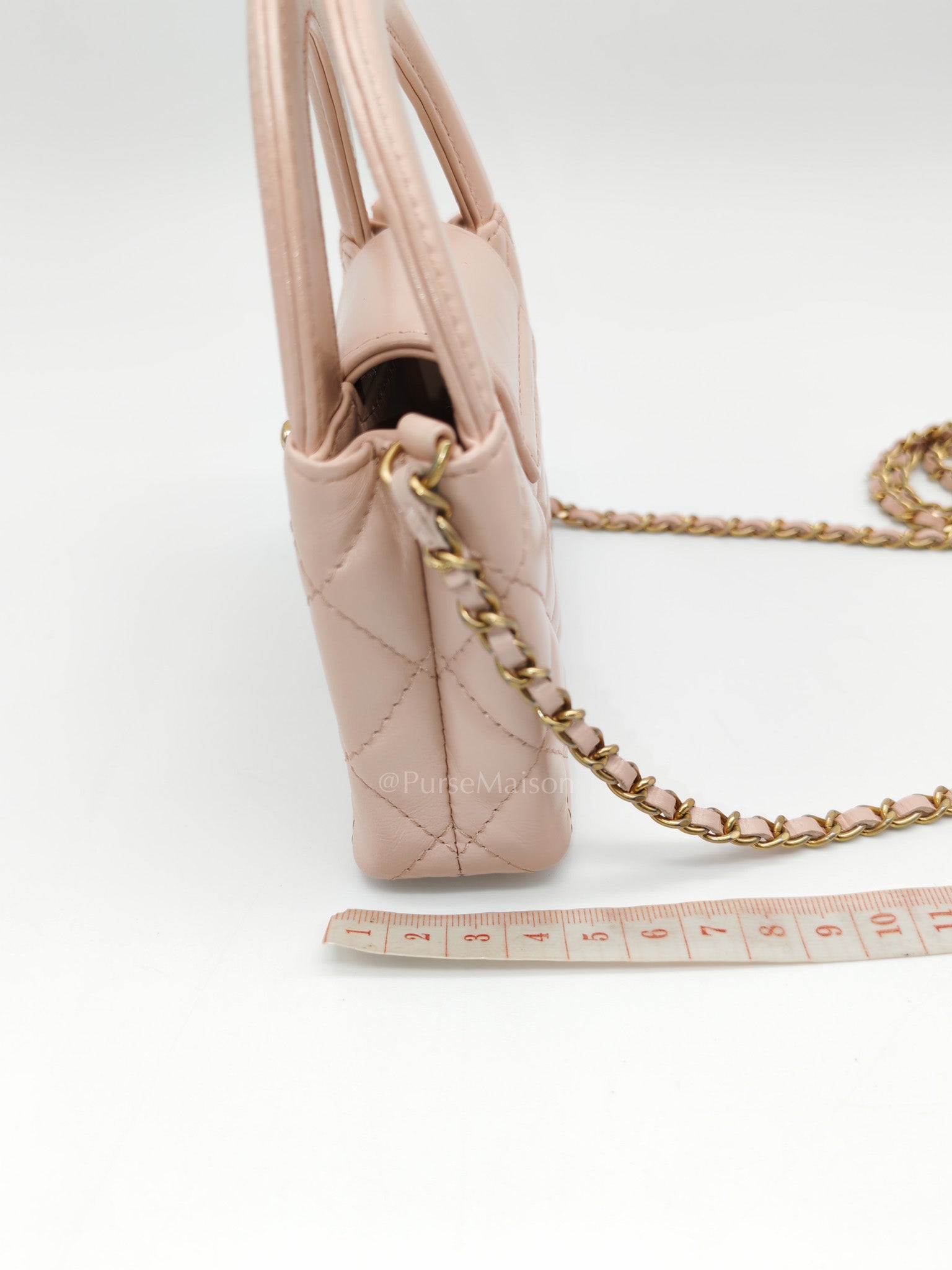 CC Kelly Micro in Light Pink Calfskin Leather in Aged Gold Hardware (Microchip) | Purse Maison Luxury Bags Shop