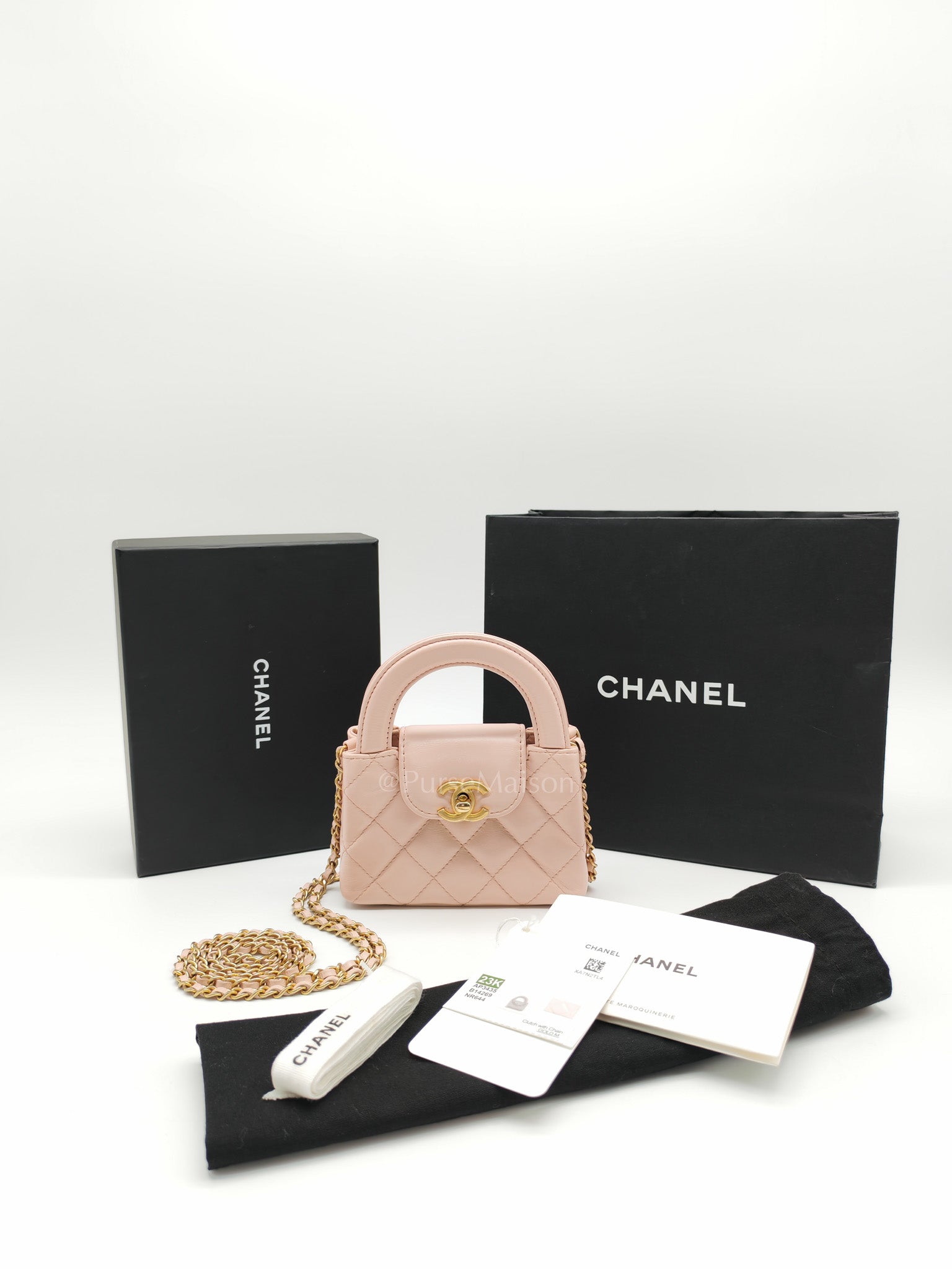 CC Kelly Micro in Light Pink Calfskin Leather in Aged Gold Hardware (Microchip) | Purse Maison Luxury Bags Shop