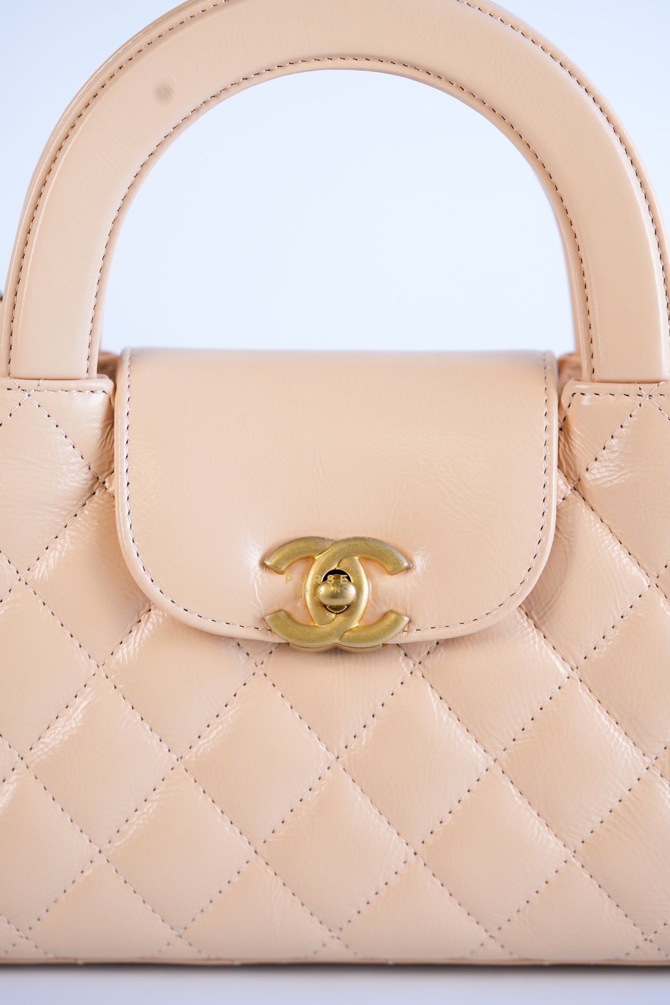 Kelly Mini Beige Crossbody Bag in Shiny calf, Gold hardware | Purse Maison Luxury Bags Shop