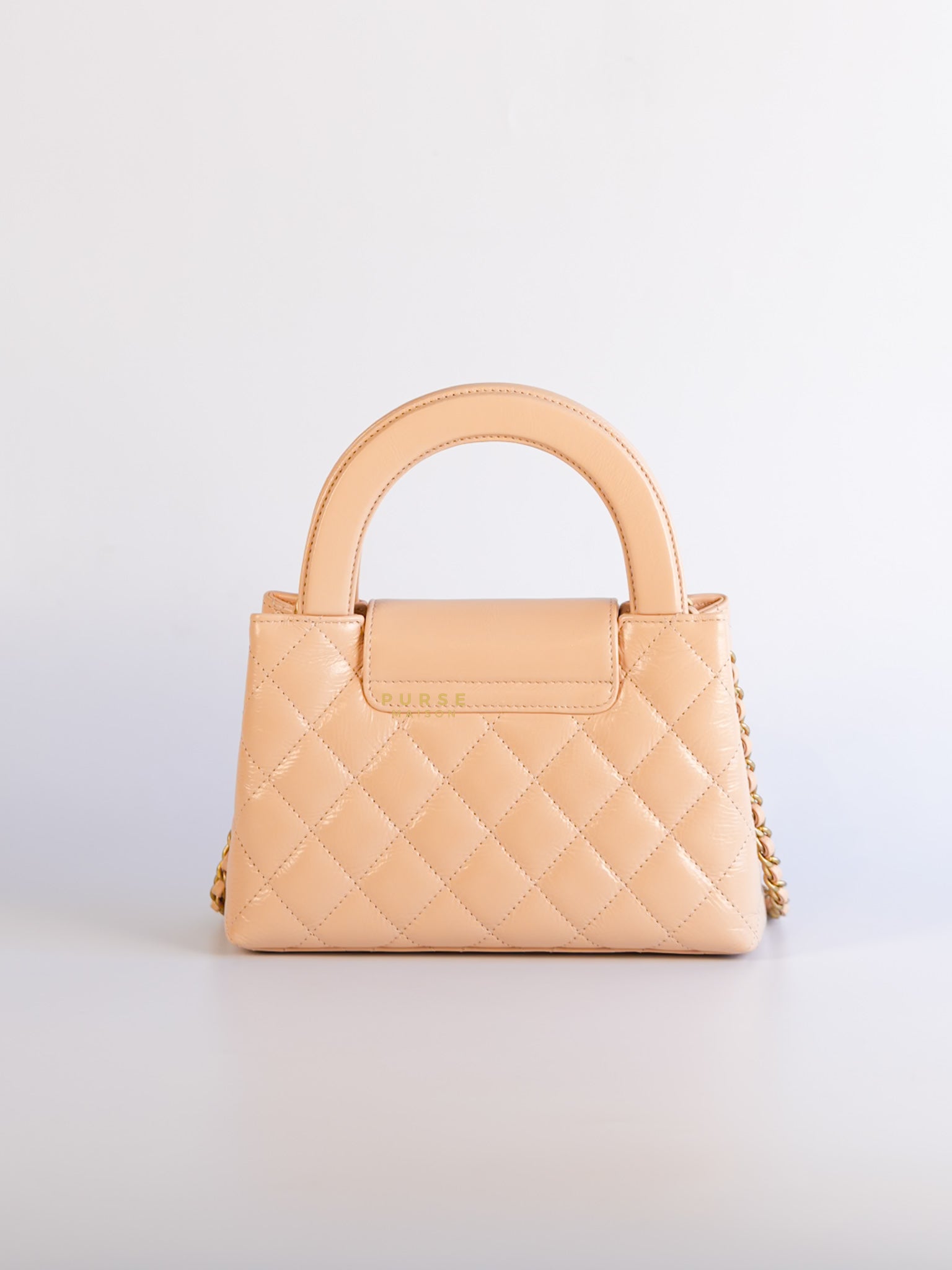 Kelly Mini Beige Crossbody Bag in Shiny calf, Gold hardware | Purse Maison Luxury Bags Shop