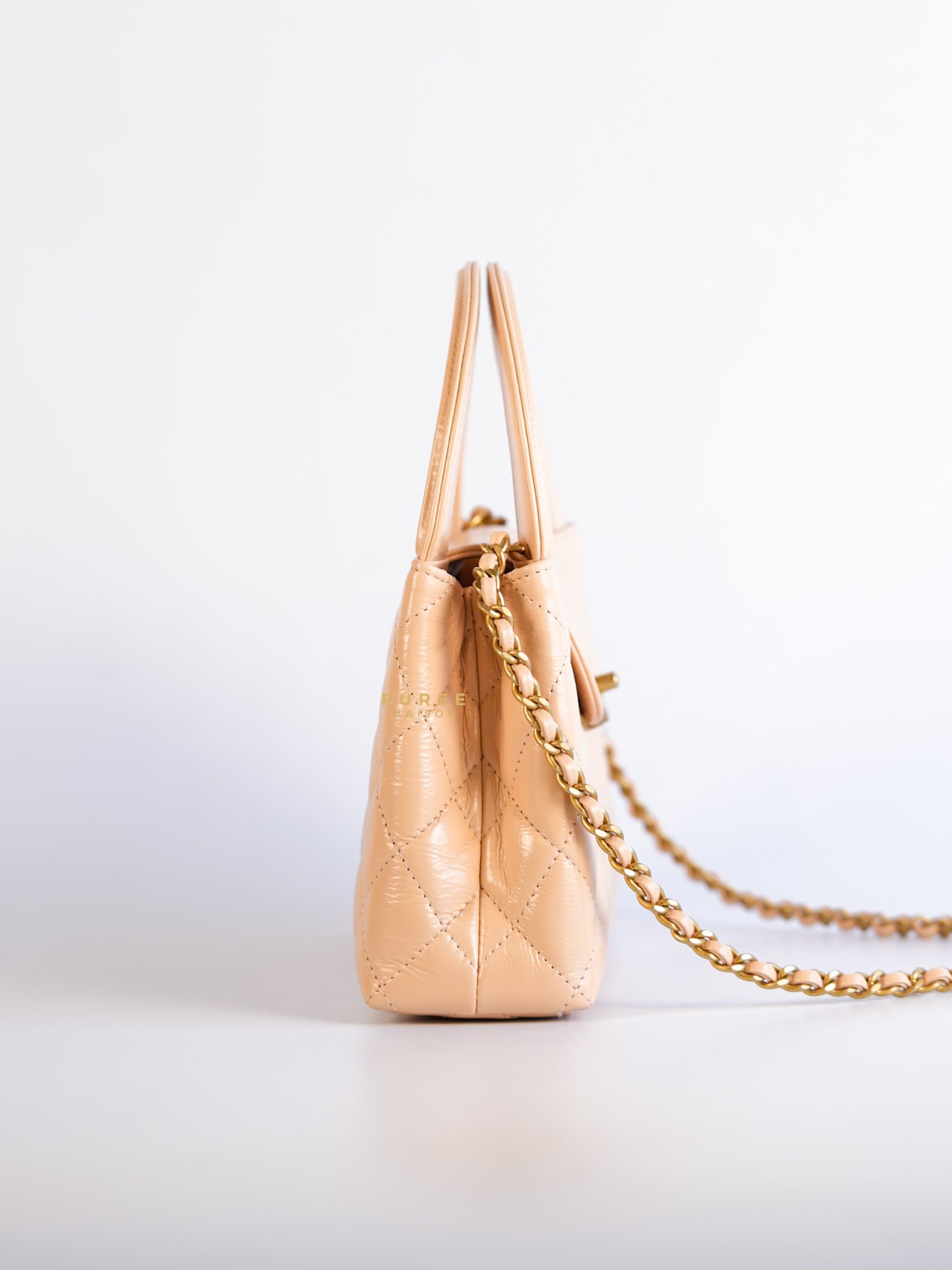 Kelly Mini Beige Crossbody Bag in Shiny calf, Gold hardware | Purse Maison Luxury Bags Shop