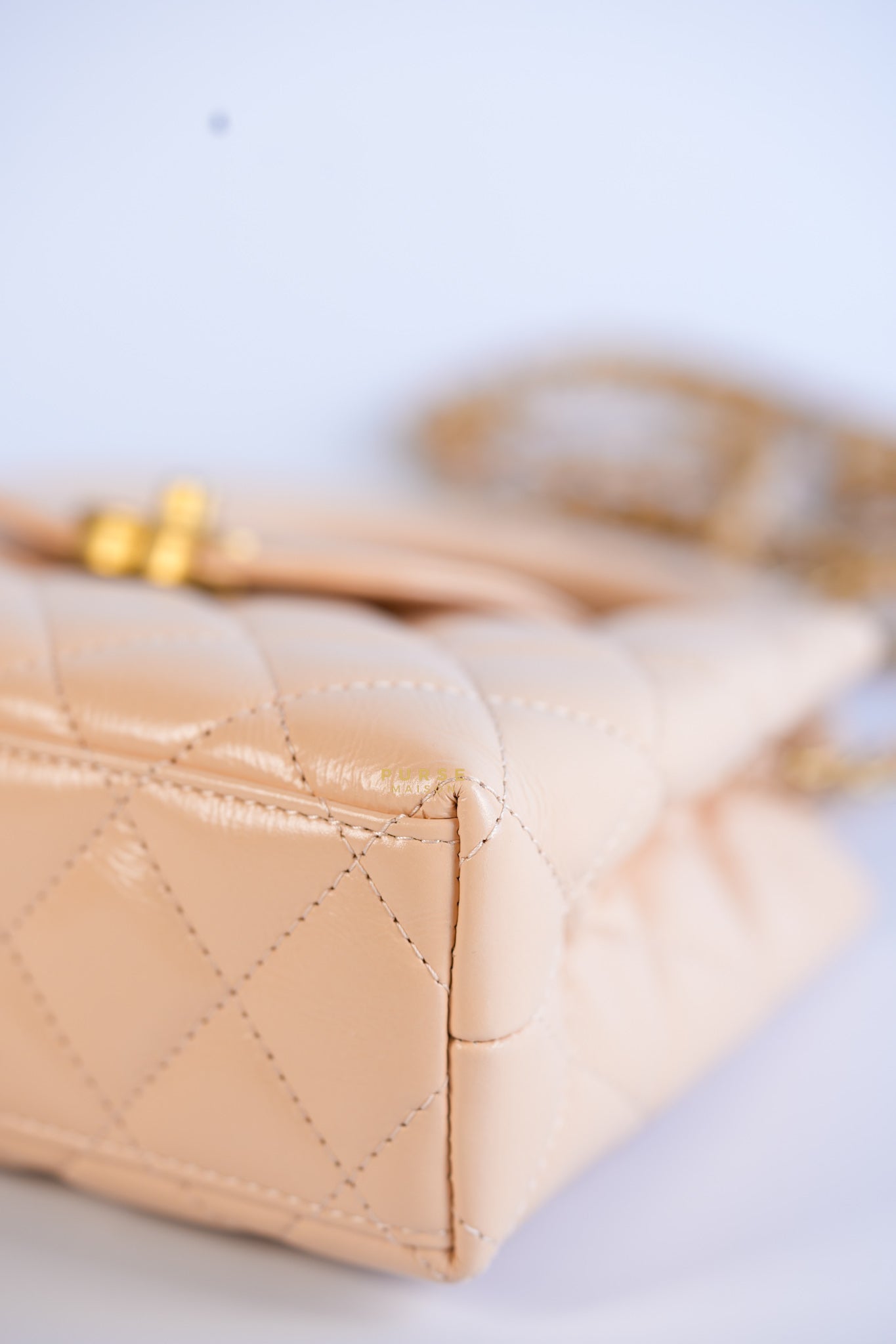 Kelly Mini Beige Crossbody Bag in Shiny calf, Gold hardware | Purse Maison Luxury Bags Shop