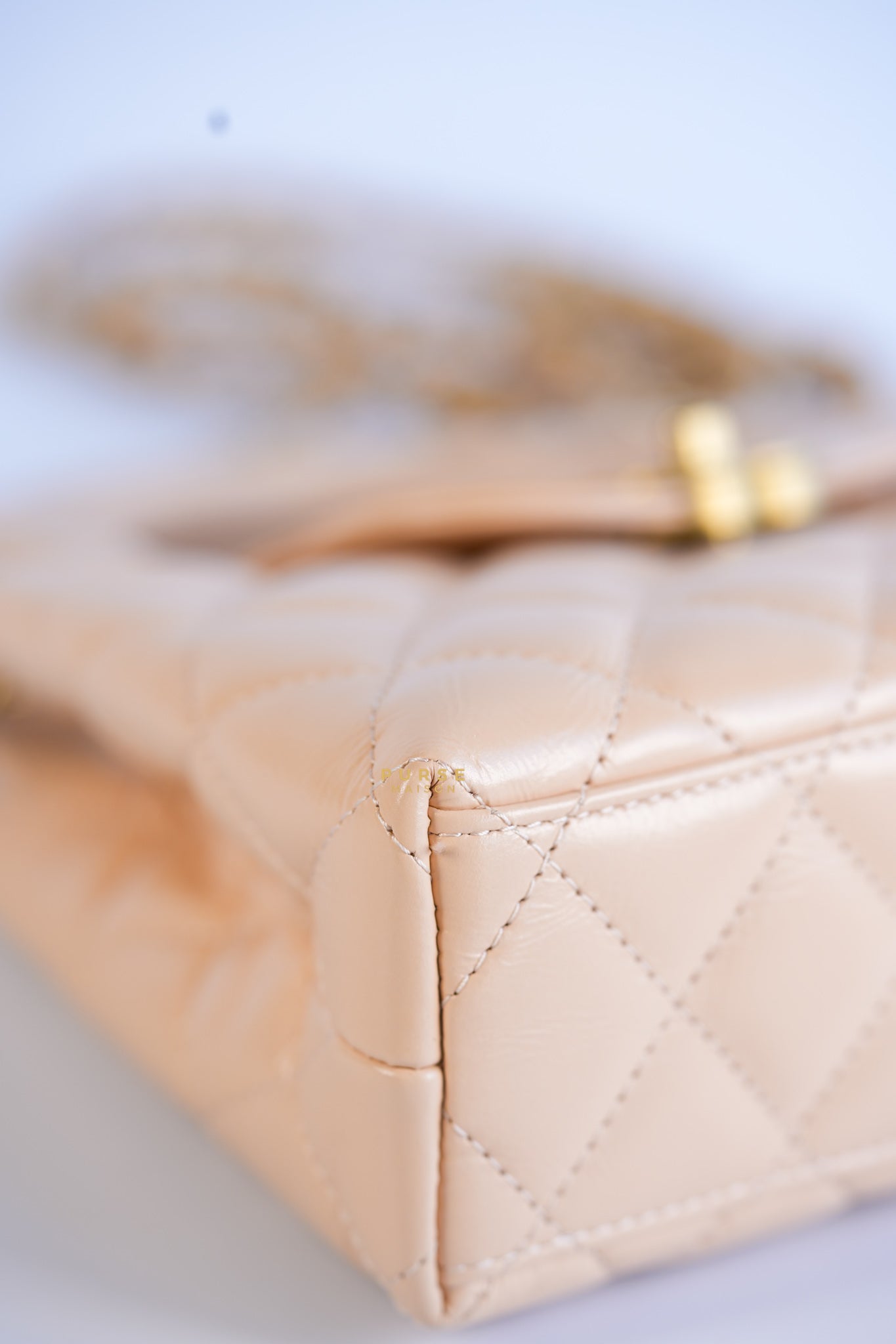 Kelly Mini Beige Crossbody Bag in Shiny calf, Gold hardware | Purse Maison Luxury Bags Shop