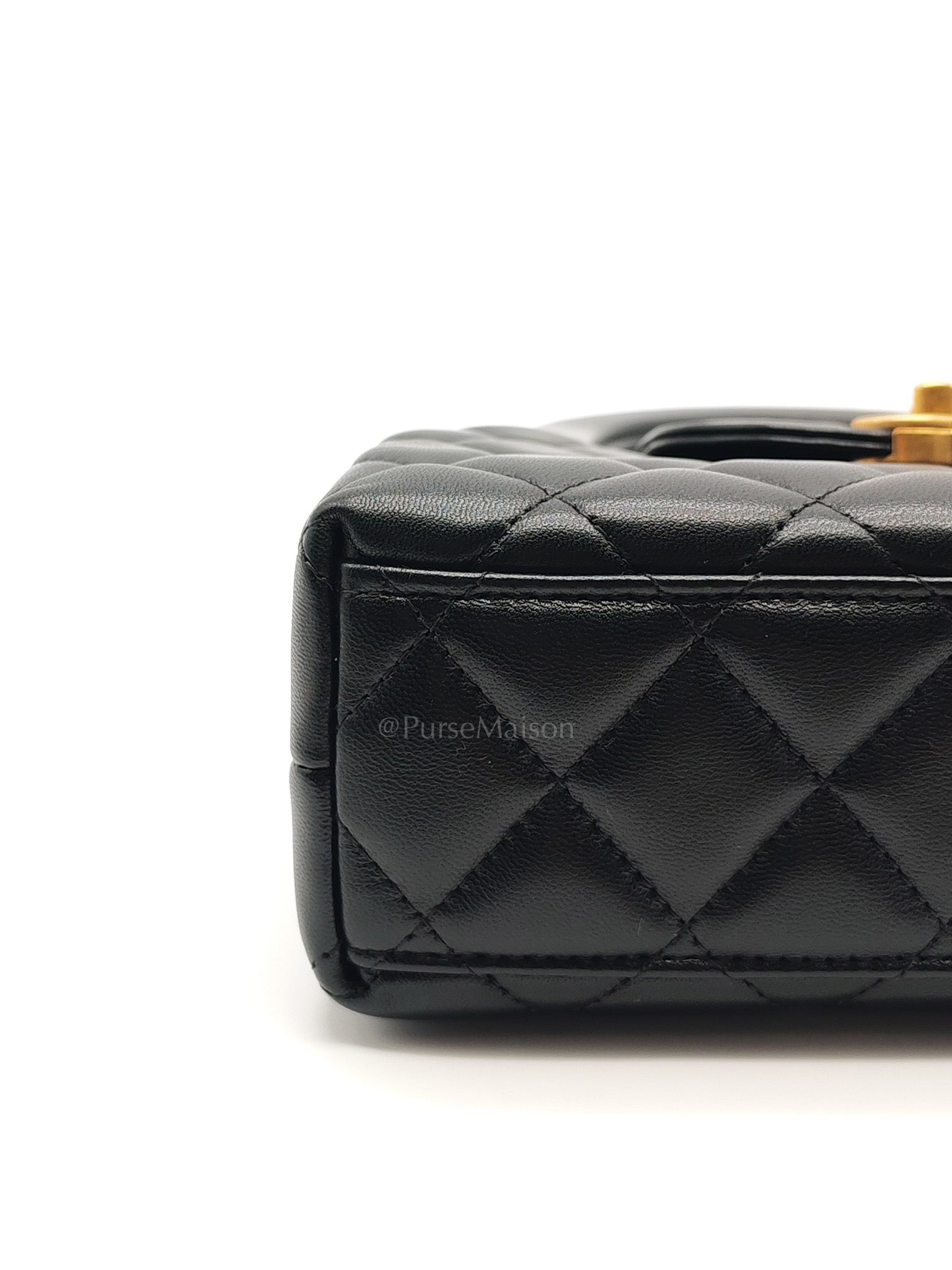 CC Kelly Small in Black Calfskin Leather & Aged Gold Hardware Microchip | Purse Maison Luxury Bags Shop