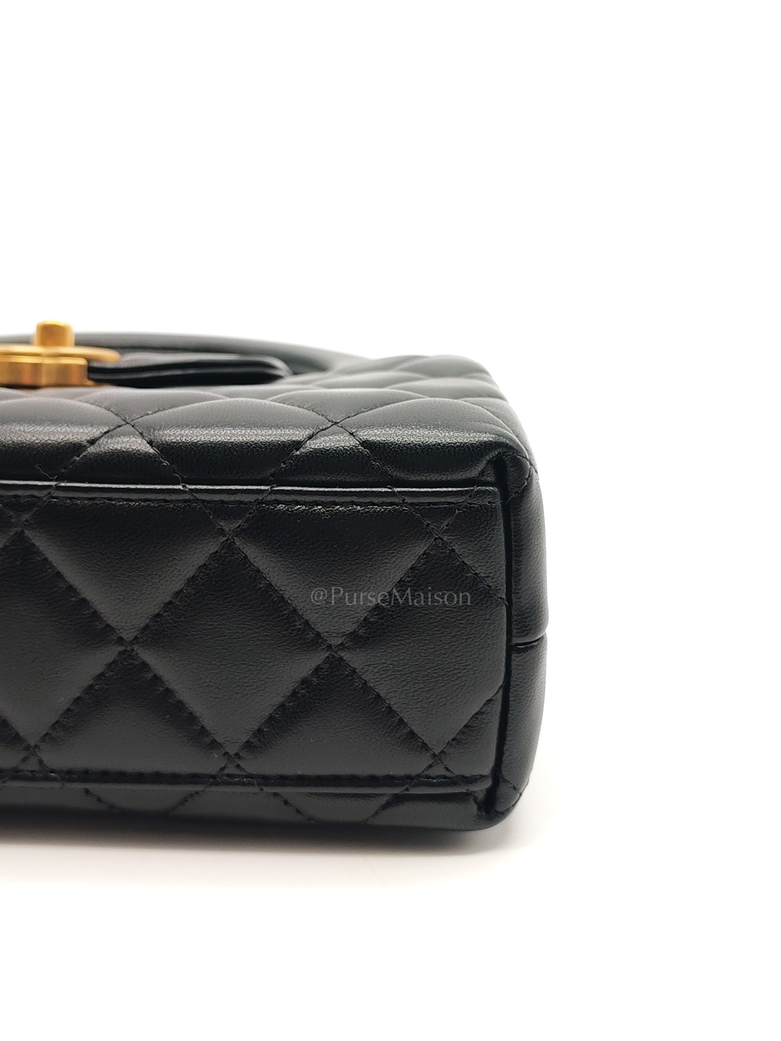 CC Kelly Small in Black Calfskin Leather & Aged Gold Hardware Microchip | Purse Maison Luxury Bags Shop