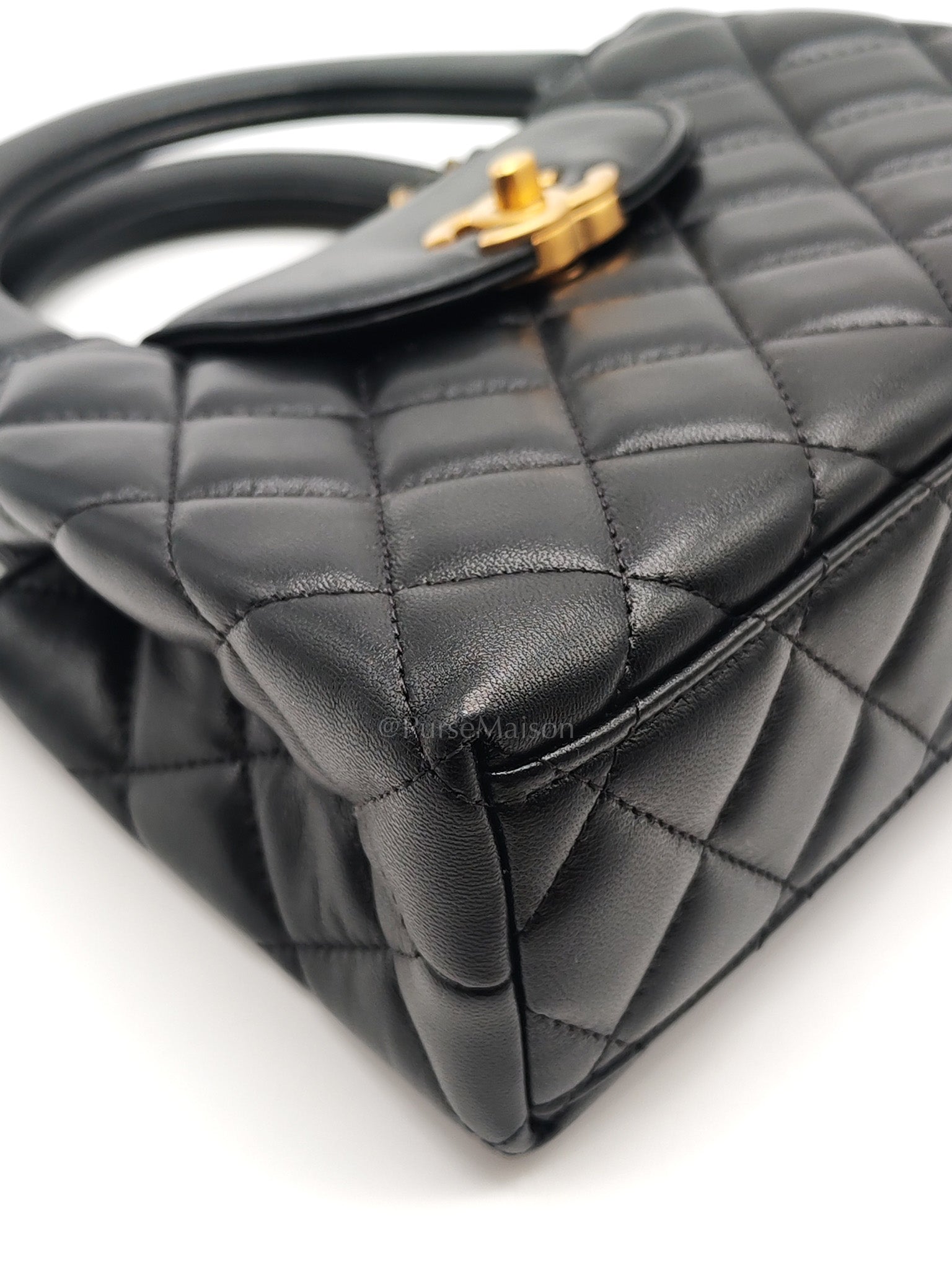 CC Kelly Small in Black Calfskin Leather & Aged Gold Hardware Microchip | Purse Maison Luxury Bags Shop