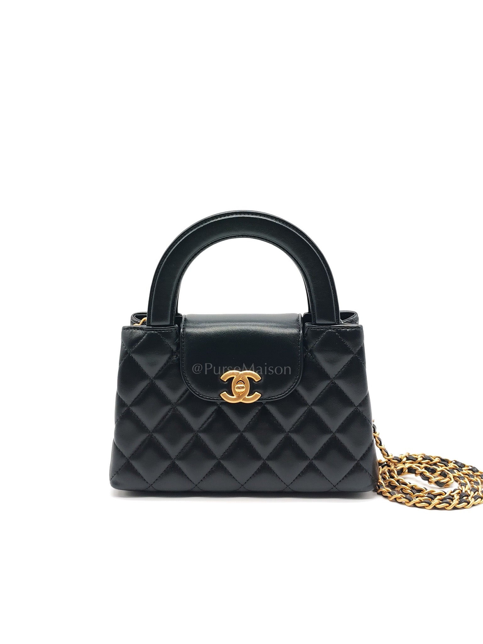 CC Kelly Small in Black Calfskin Leather & Aged Gold Hardware Microchip | Purse Maison Luxury Bags Shop