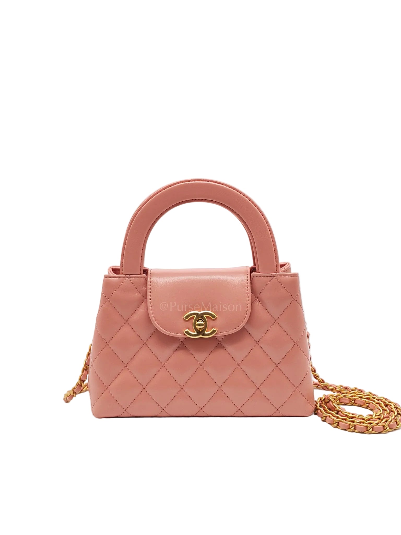 CC Kelly Small In Pink Shiny Aged Calfskin Leather & Gold Hardware Microchip | Purse Maison Luxury Bags Shop