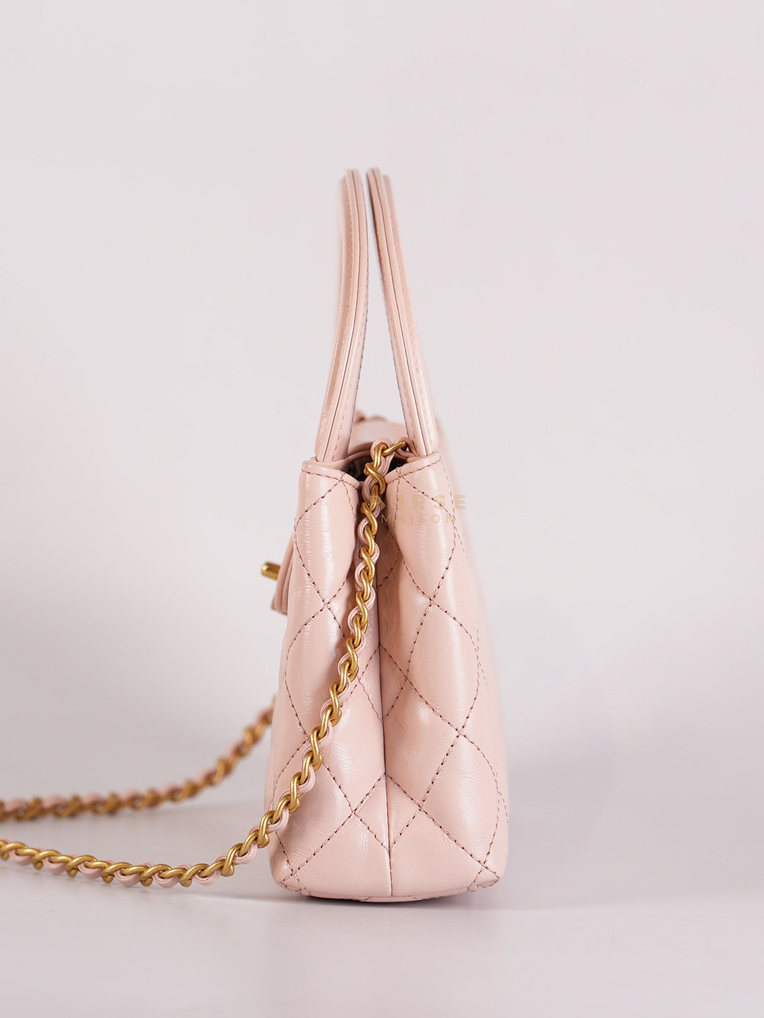 CC Kelly Small in Sakura Pink Shinny Calfskin Leather and Aged Gold Hardware (Microchip) | Purse Maison Luxury Bags Shop