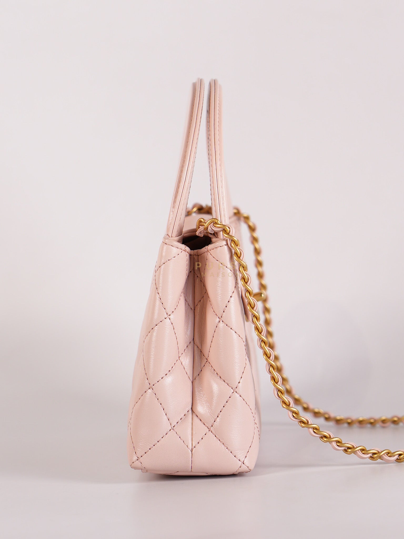 CC Kelly Small in Sakura Pink Shinny Calfskin Leather and Aged Gold Hardware (Microchip) | Purse Maison Luxury Bags Shop