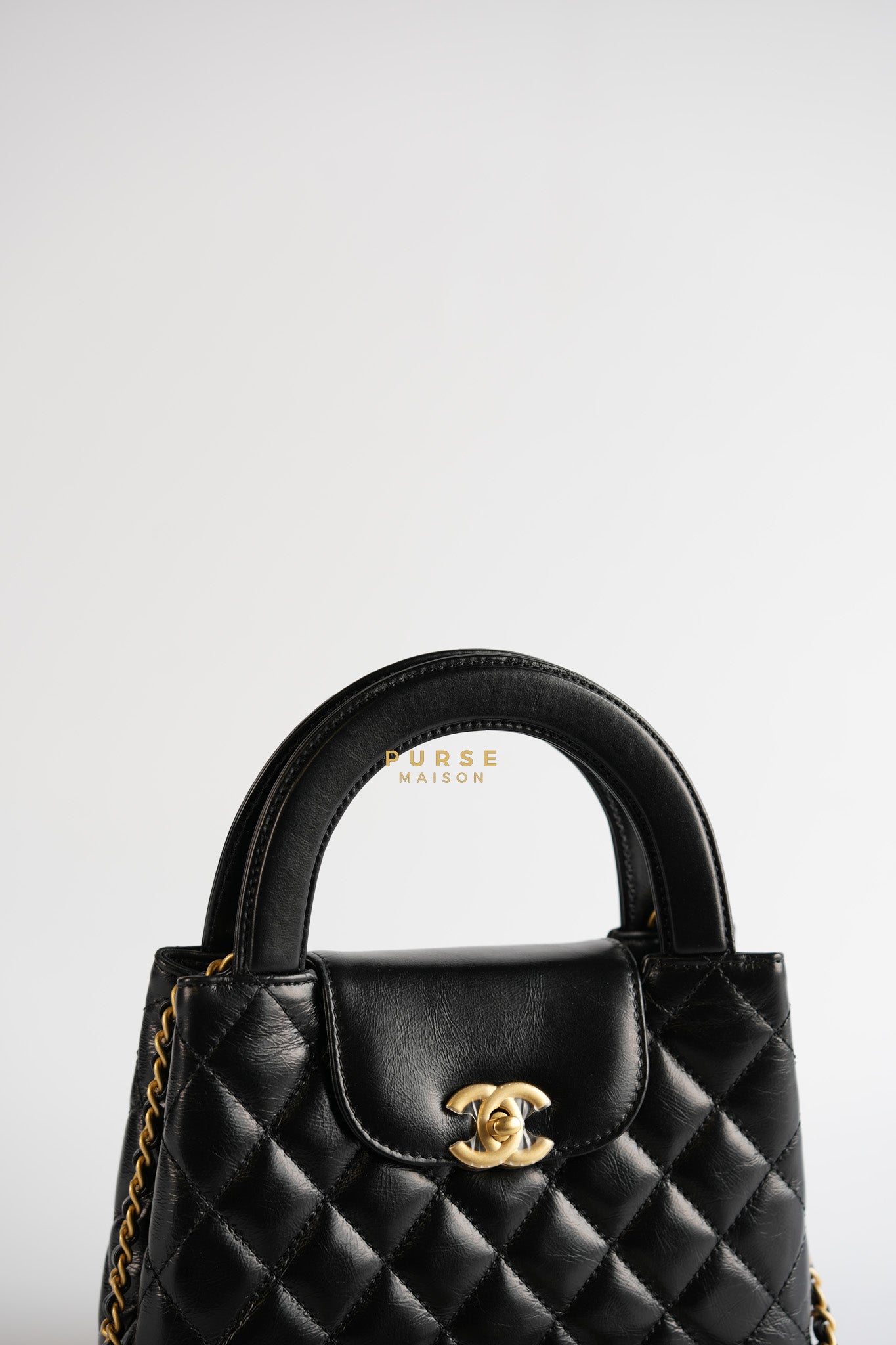 CC Kelly Small Shopping Bag Black Calfskin & Aged Gold Hardware (Microchip) | Purse Maison Luxury Bags Shop