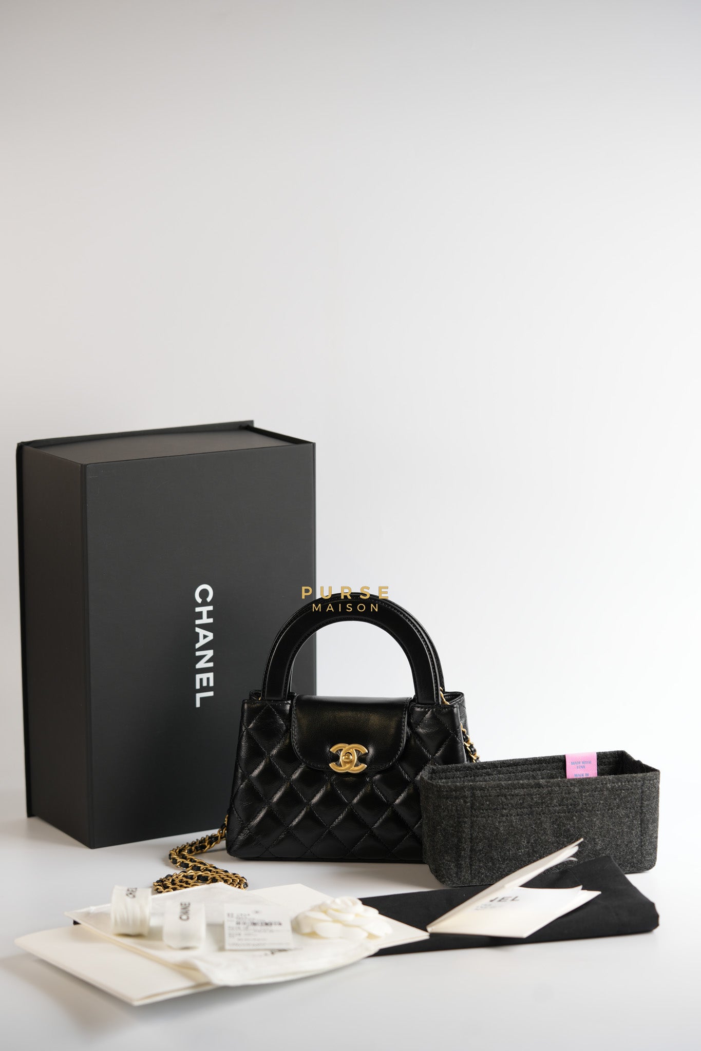 CC Kelly Small Shopping Bag Black Calfskin & Aged Gold Hardware (Microchip) | Purse Maison Luxury Bags Shop