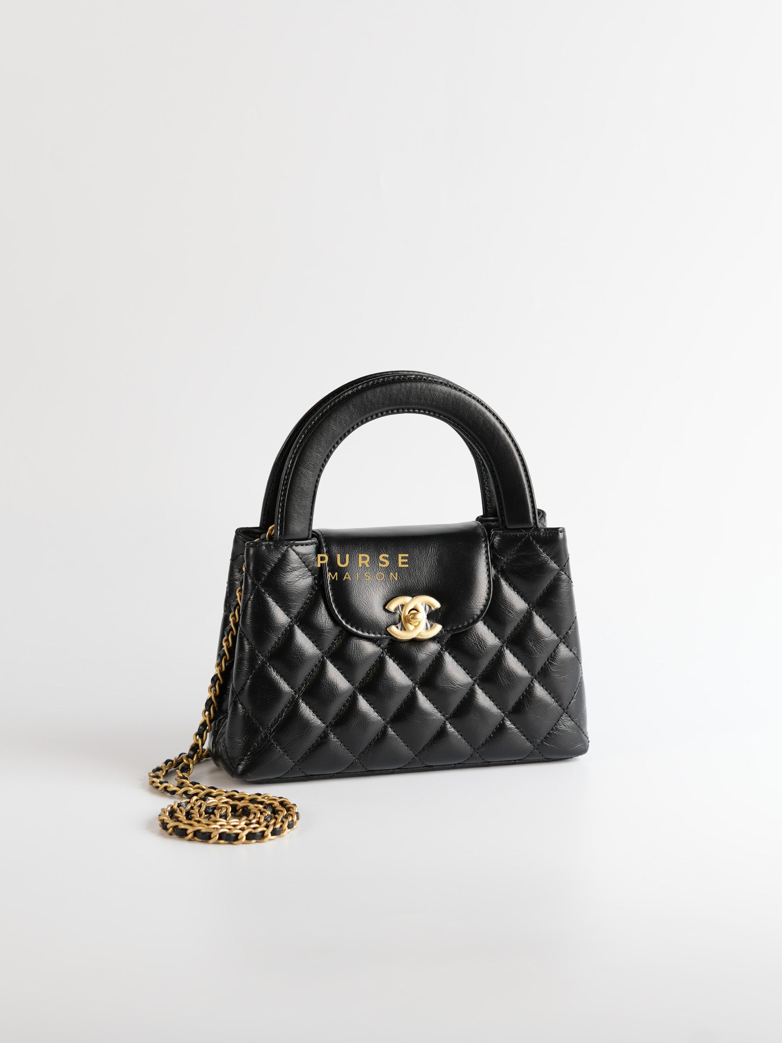 CC Kelly Small Shopping Bag Black Calfskin & Aged Gold Hardware (Microchip) | Purse Maison Luxury Bags Shop