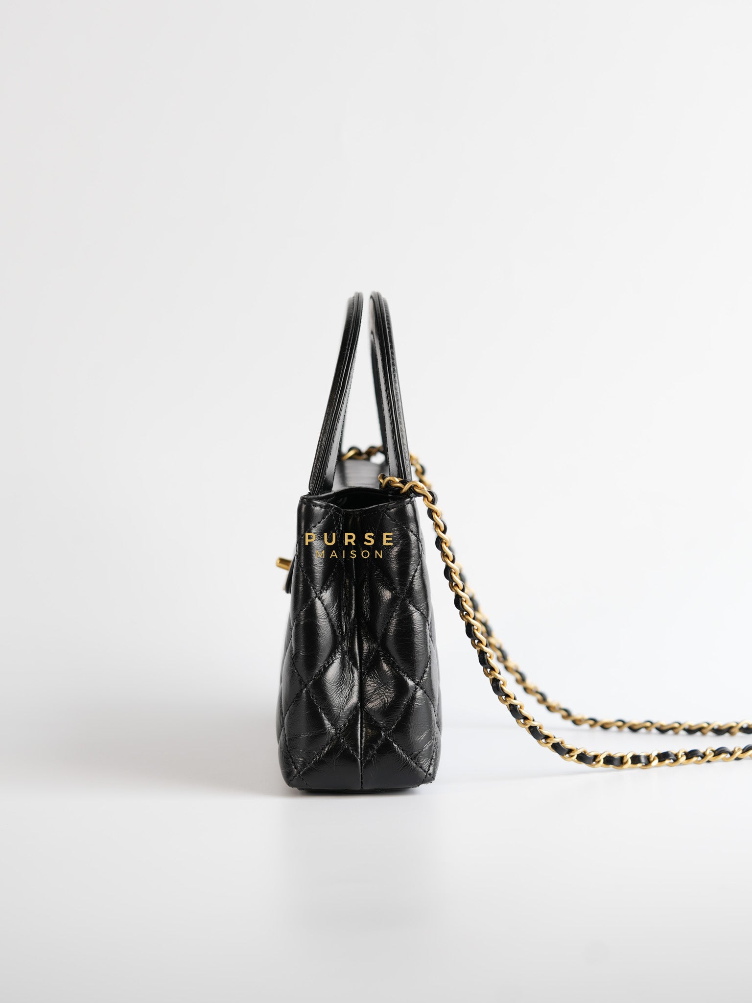 CC Kelly Small Shopping Bag Black Calfskin & Aged Gold Hardware (Microchip) | Purse Maison Luxury Bags Shop