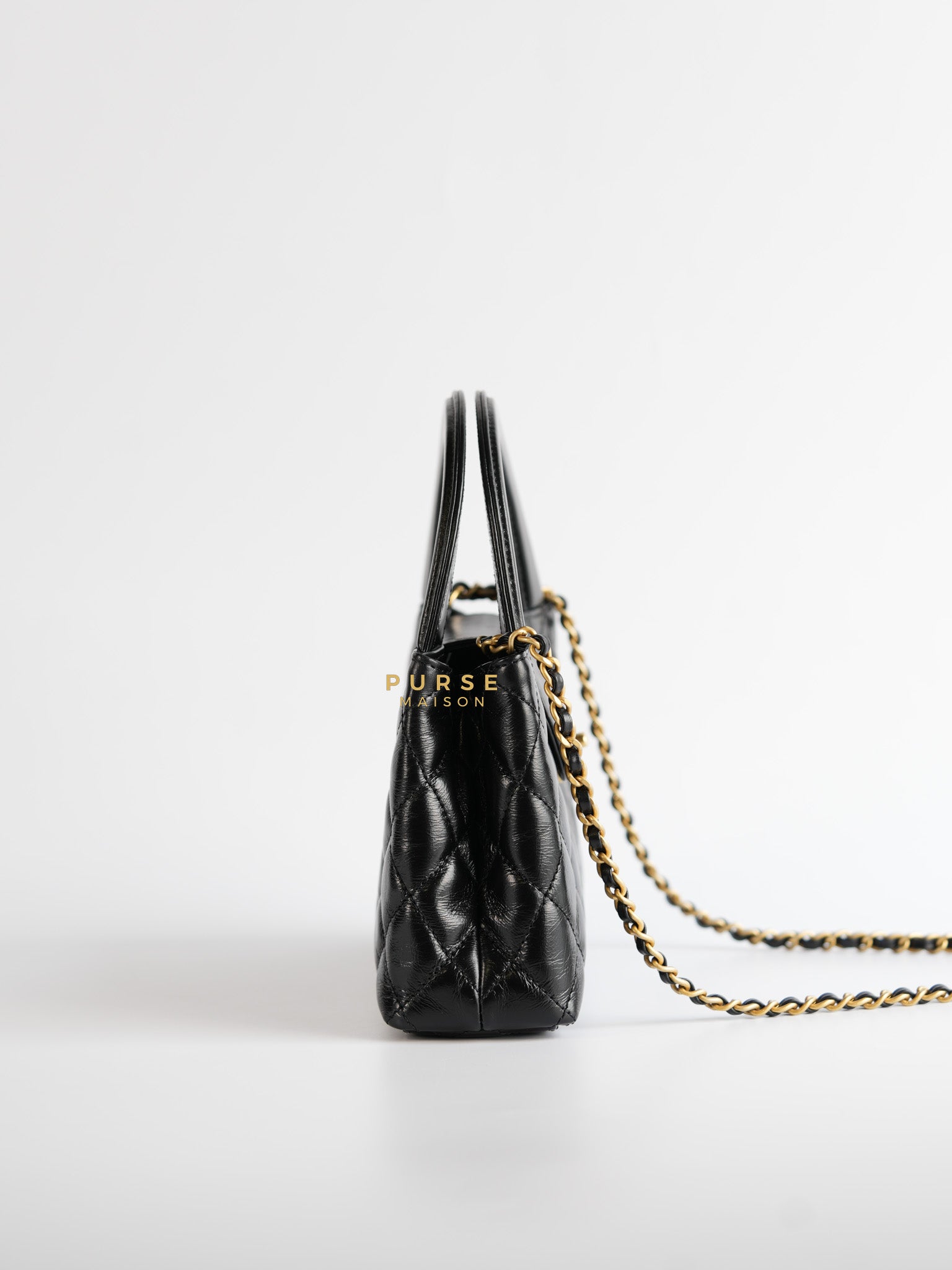 CC Kelly Small Shopping Bag Black Calfskin & Aged Gold Hardware (Microchip) | Purse Maison Luxury Bags Shop