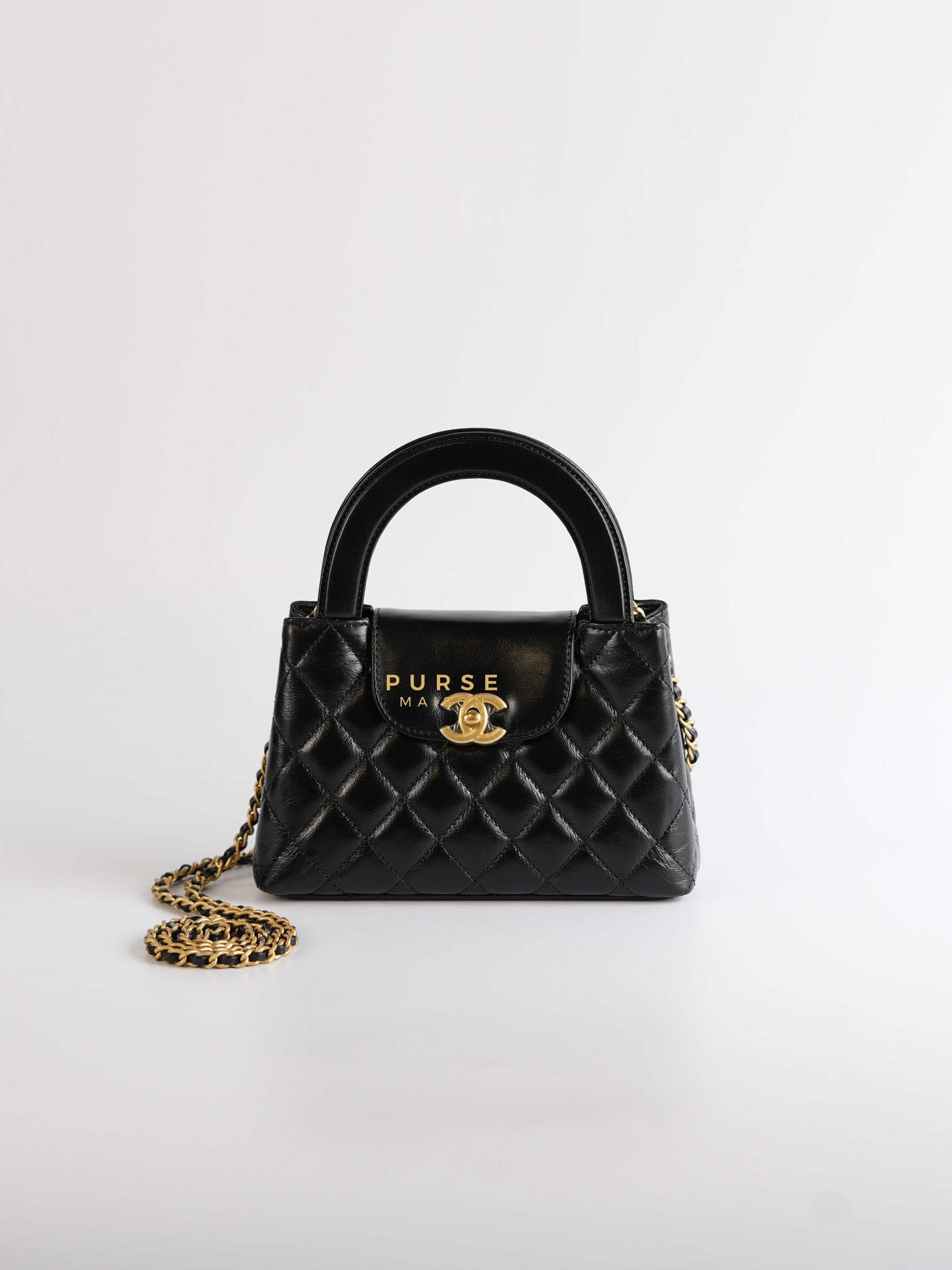 CC Kelly Small Shopping Bag Black Calfskin & Aged Gold Hardware (Microchip) | Purse Maison Luxury Bags Shop