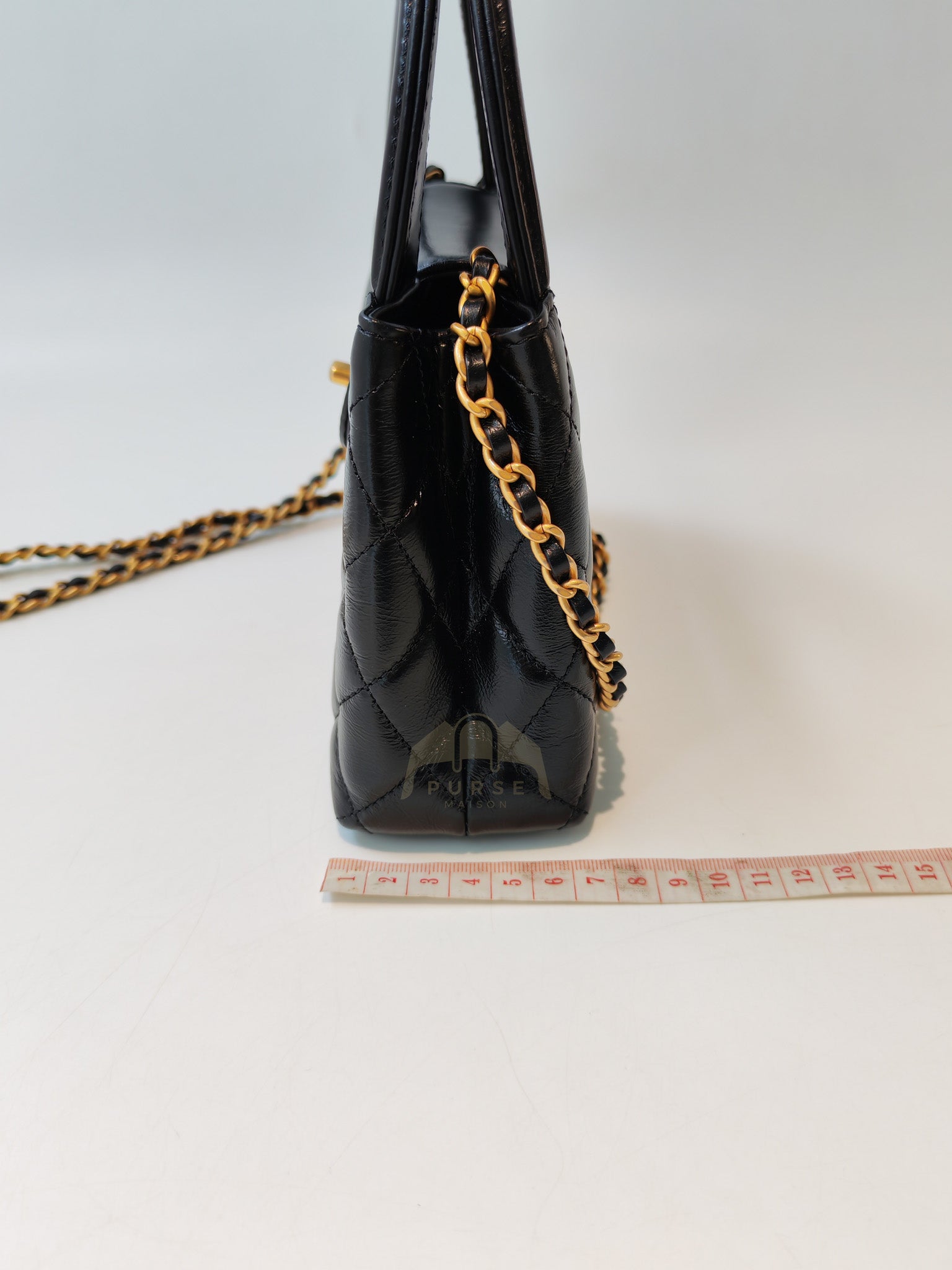 CC Kelly Small Shopping Bag Black Calfskin and Aged Gold Hardware (Microchip) | Purse Maison Luxury Bags Shop