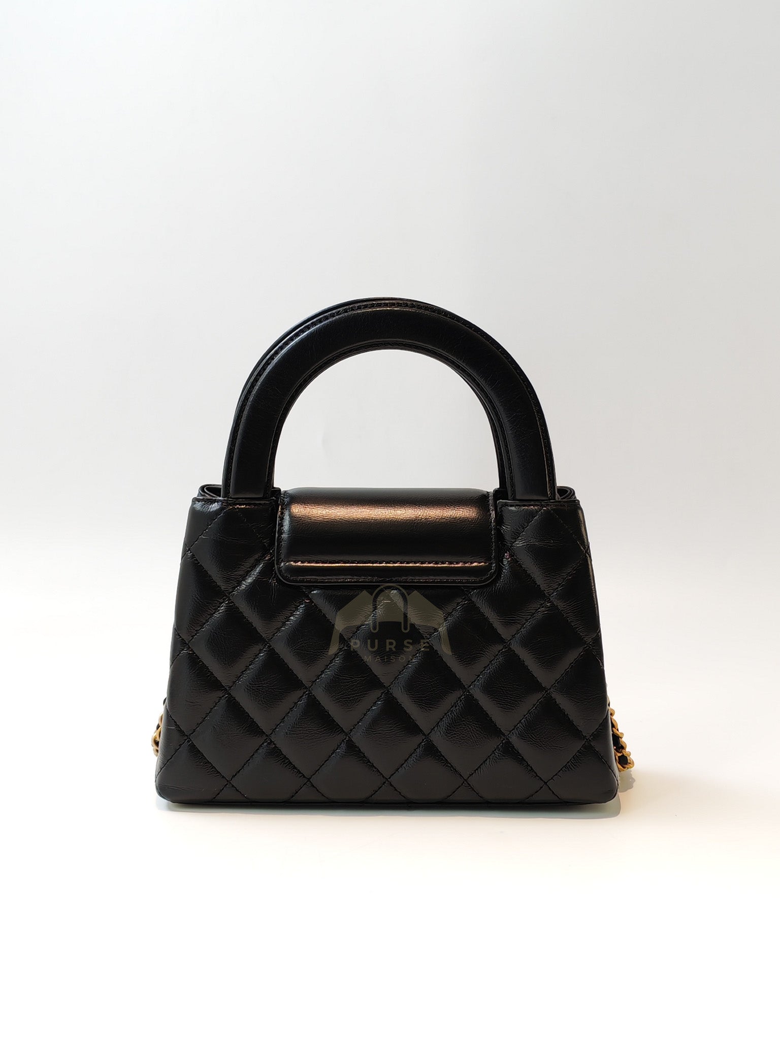 CC Kelly Small Shopping Bag Black Calfskin and Aged Gold Hardware (Microchip) | Purse Maison Luxury Bags Shop