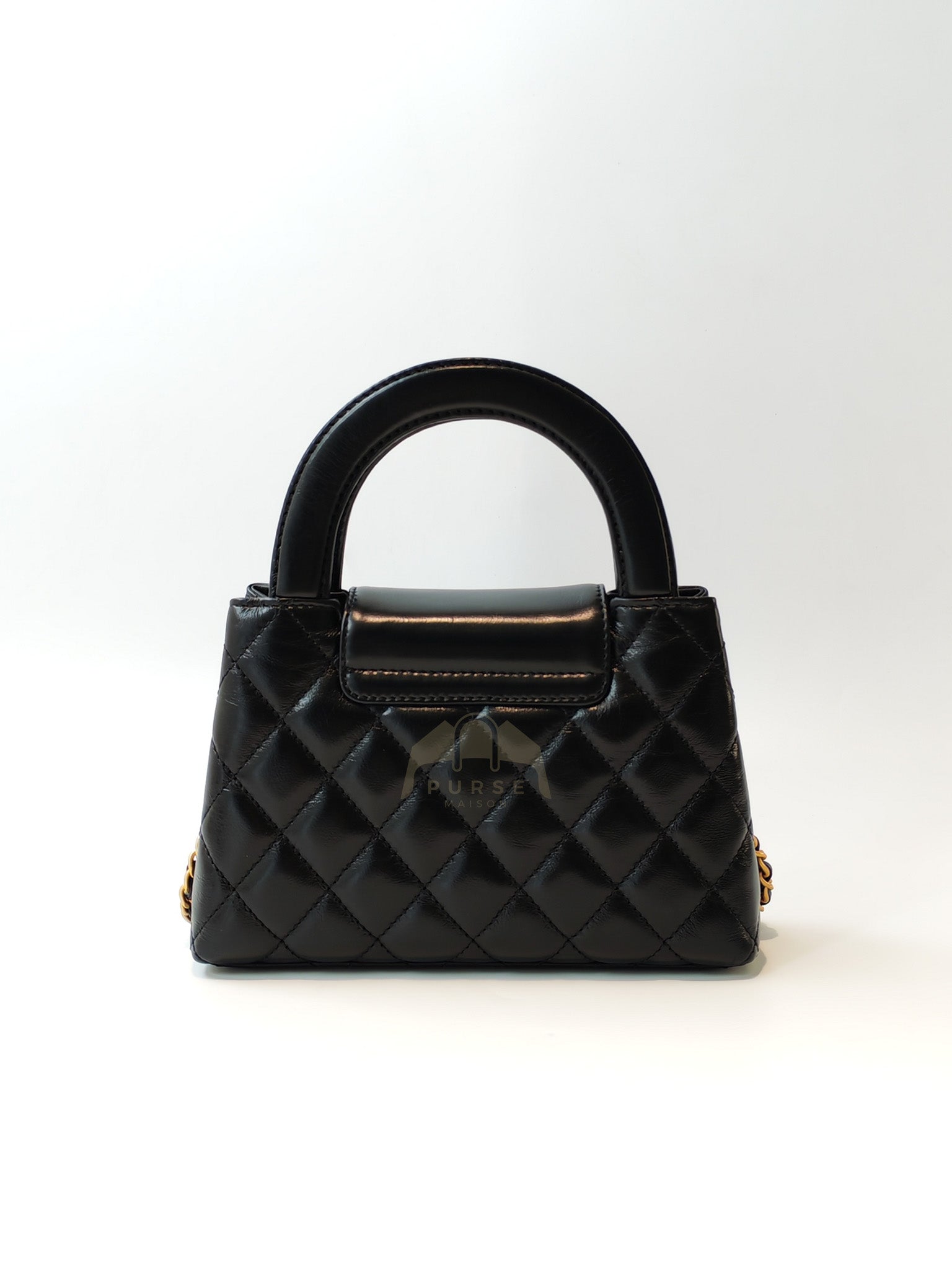 CC Kelly Small Shopping Bag Black Calfskin and Aged Gold Hardware (Microchip) | Purse Maison Luxury Bags Shop