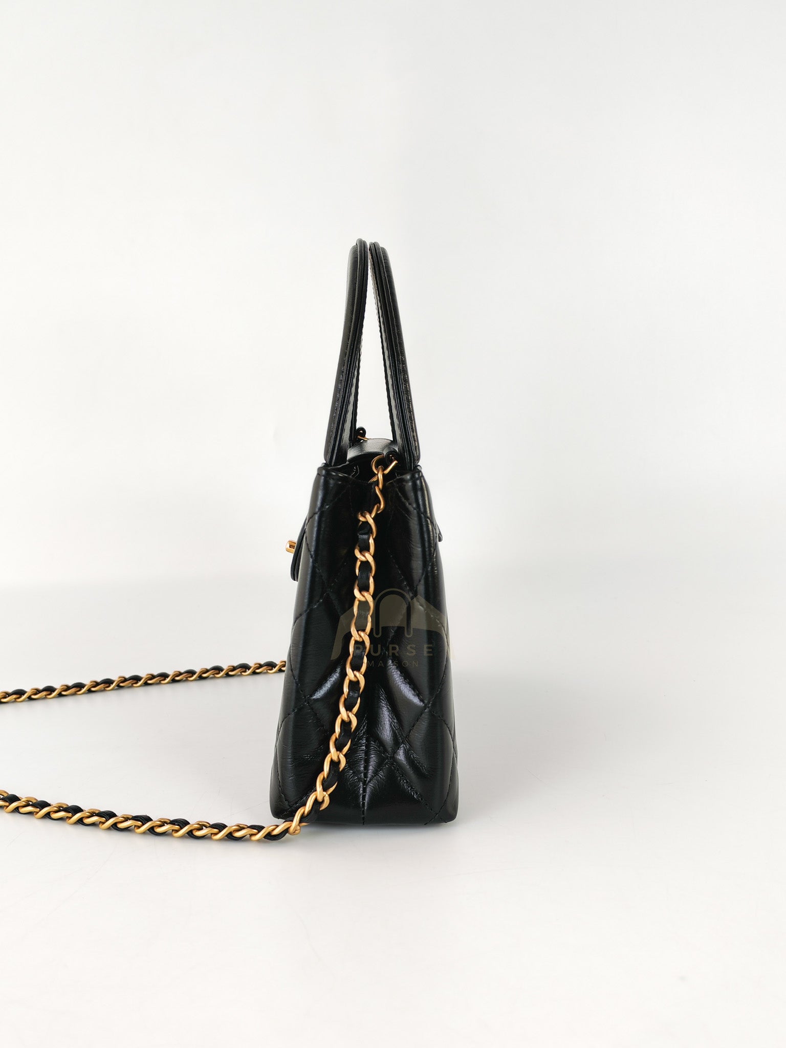 CC Kelly Small Shopping Bag Black Calfskin and Aged Gold Hardware(Microchip) | Purse Maison Luxury Bags Shop