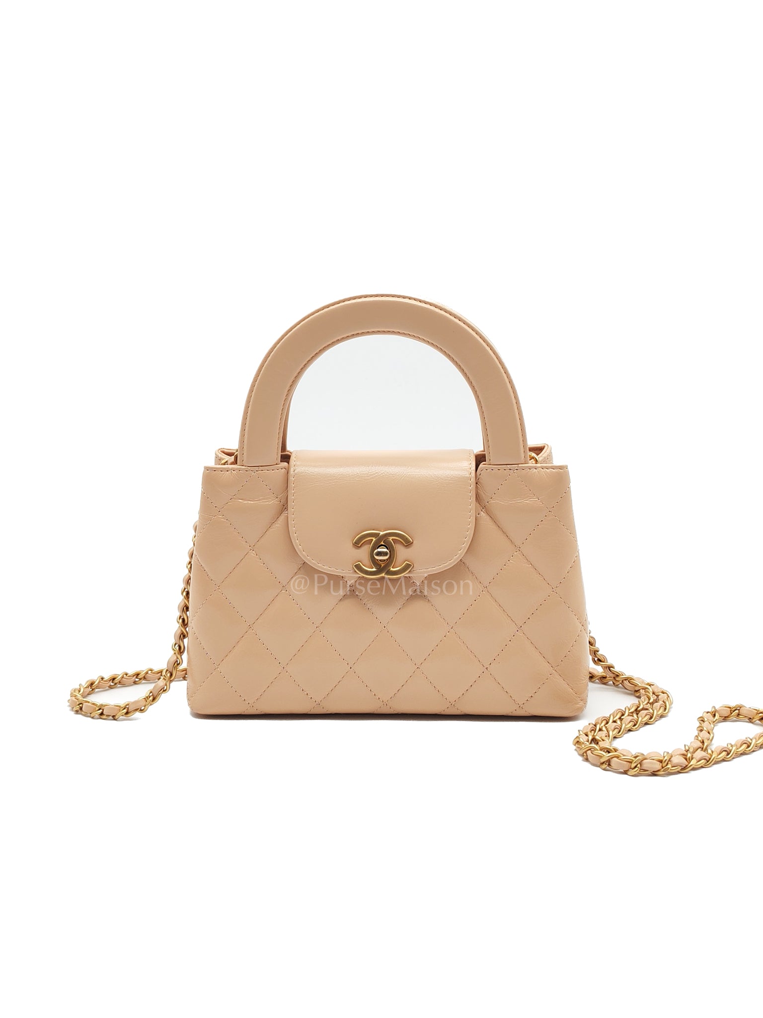 CC Kelly Shopping Bag in Beige Calfskin Leather and Aged Gold Hardware (Microchip) | Purse Maison Luxury Bags Shop