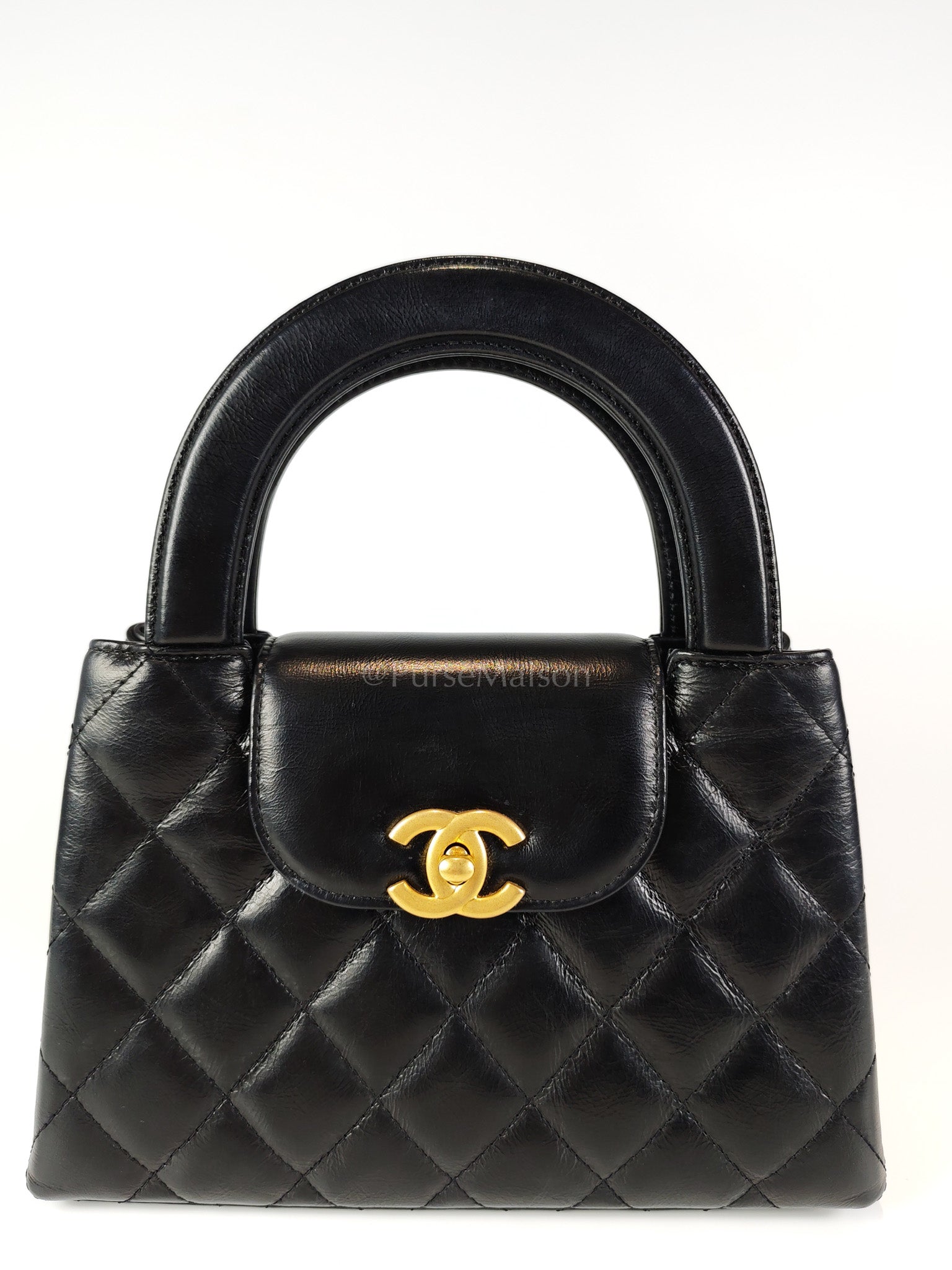 CC Kelly Small Shopping Bag in Black Calfskin and Aged Gold Hardware(Microchip) | Purse Maison Luxury Bags Shop