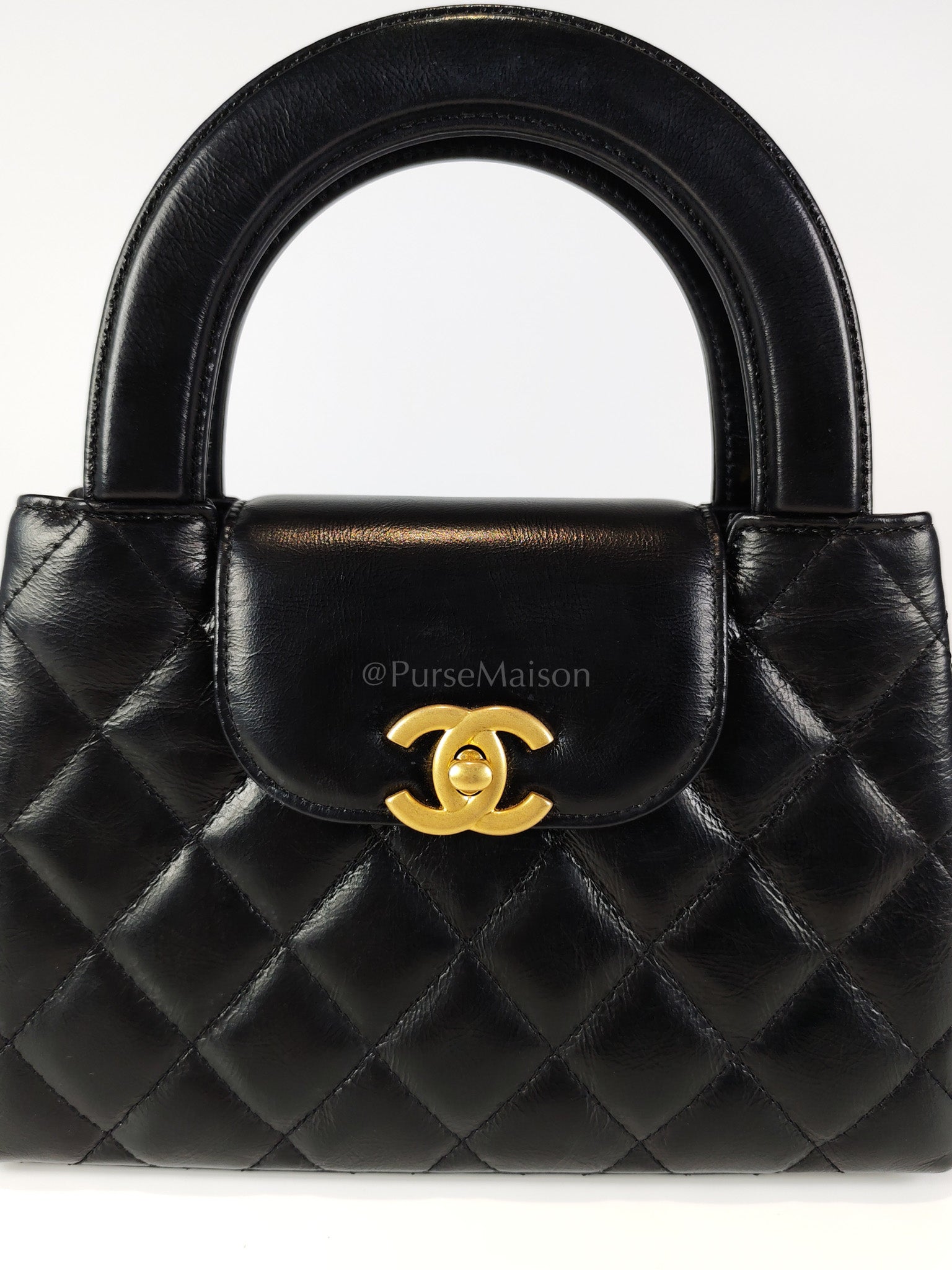 CC Kelly Small Shopping Bag in Black Calfskin and Aged Gold Hardware(Microchip) | Purse Maison Luxury Bags Shop