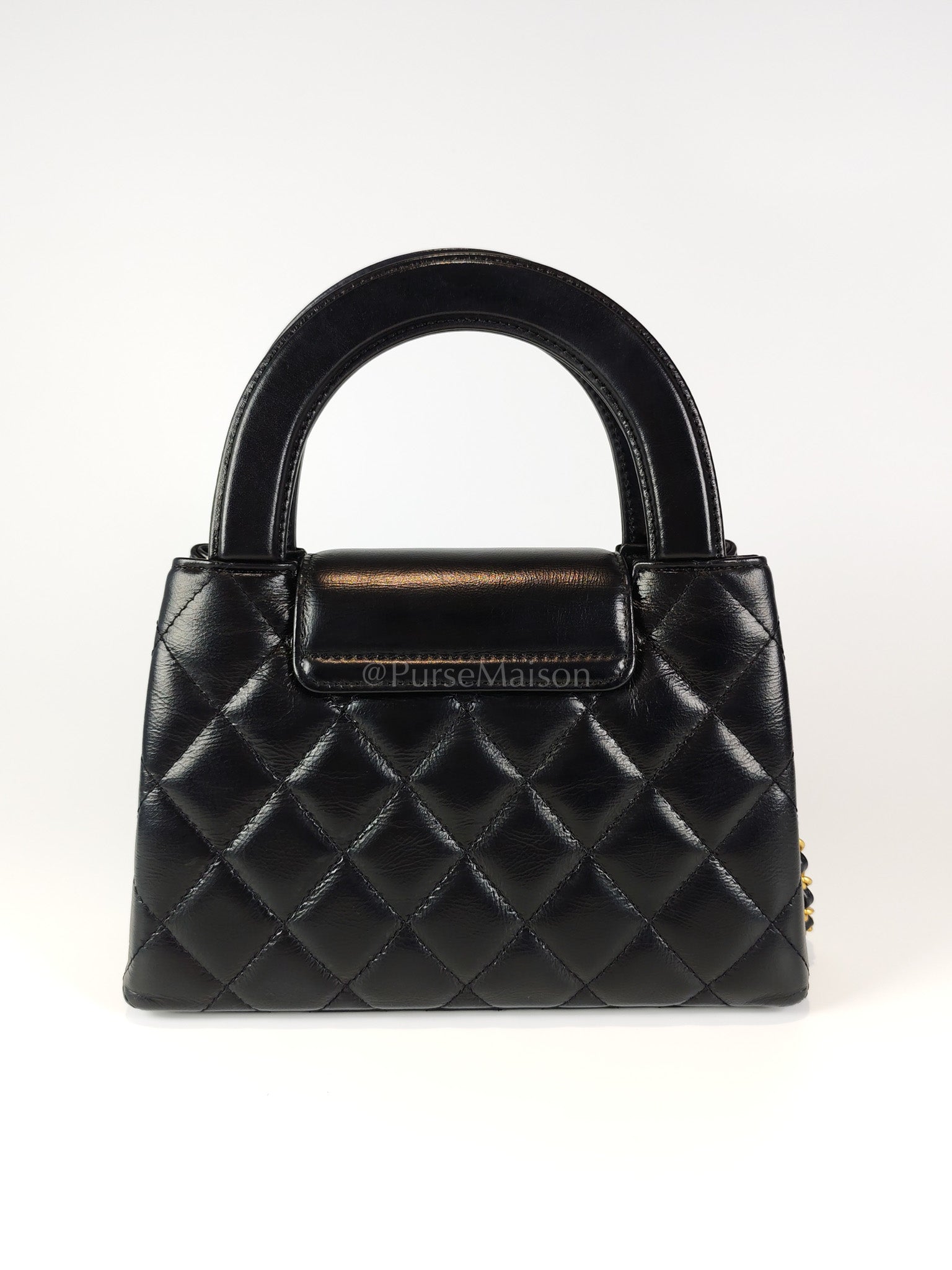 CC Kelly Small Shopping Bag in Black Calfskin and Aged Gold Hardware(Microchip) | Purse Maison Luxury Bags Shop
