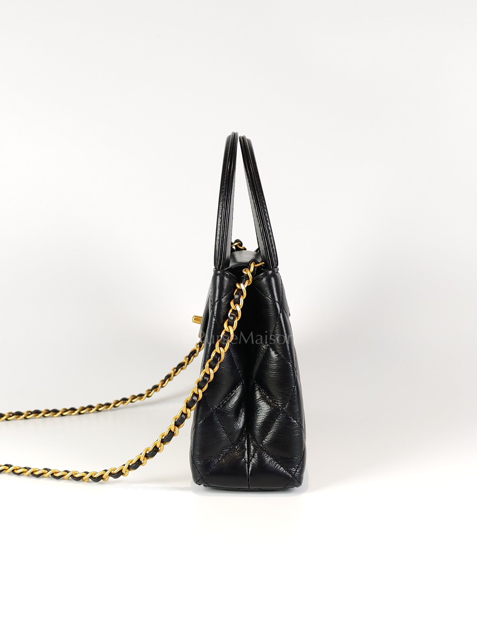 CC Kelly Small Shopping Bag in Black Calfskin and Aged Gold Hardware(Microchip) | Purse Maison Luxury Bags Shop