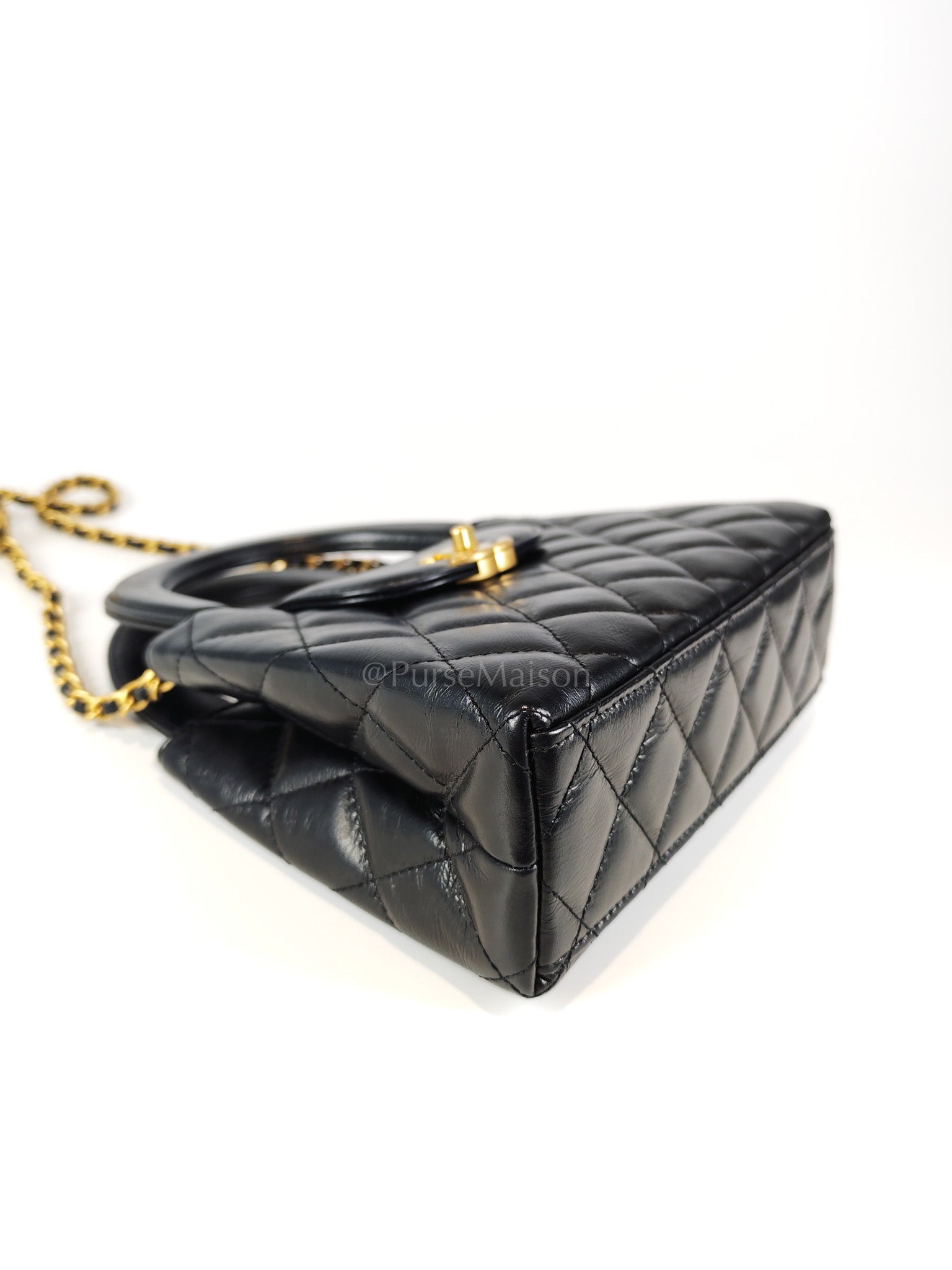 CC Kelly Small Shopping Bag in Black Calfskin and Aged Gold Hardware(Microchip) | Purse Maison Luxury Bags Shop