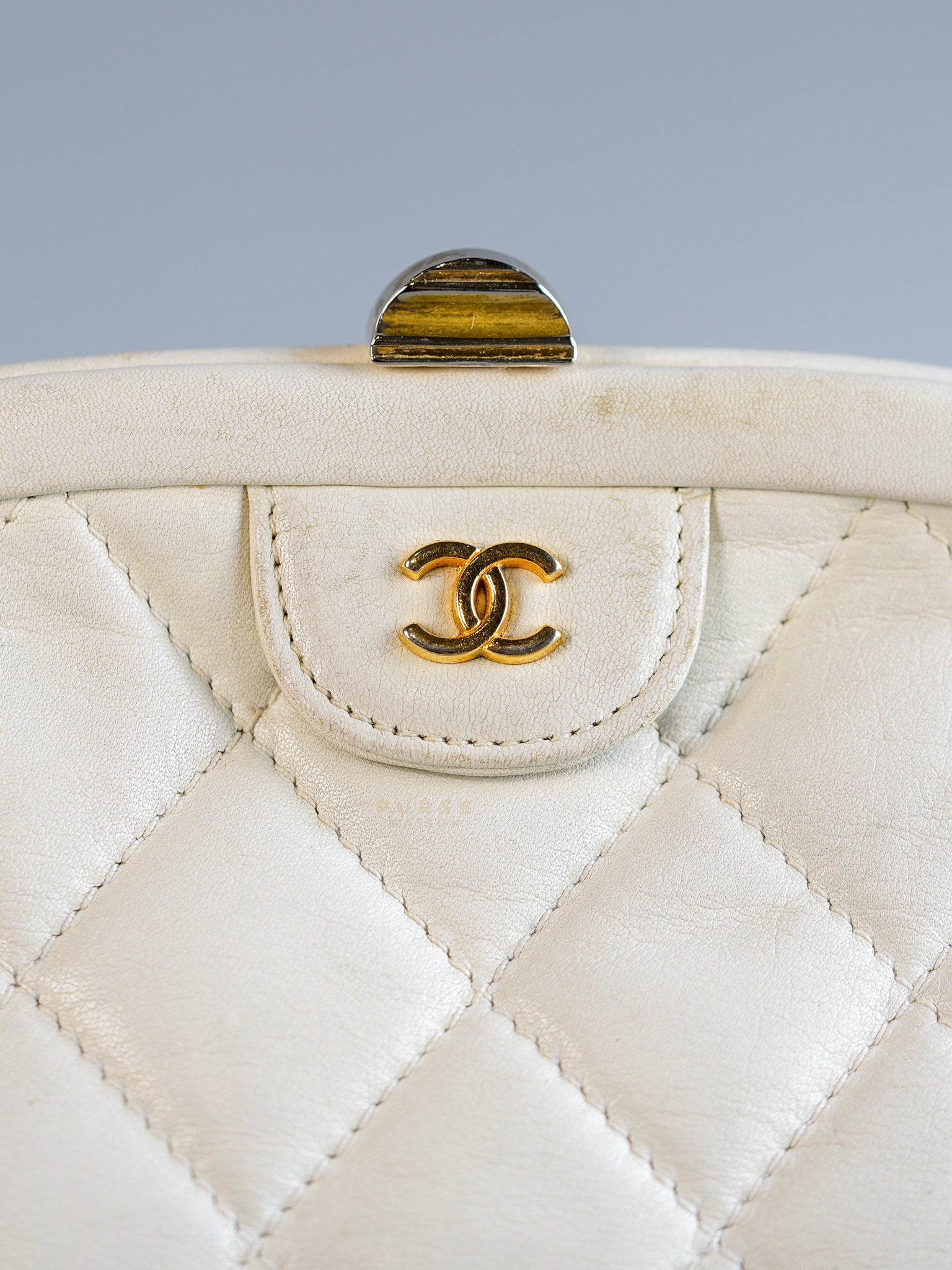 CC Kiss Lock White Lambskin Quilted Evening Clutch Series 0 | Purse Maison Luxury Bags Shop