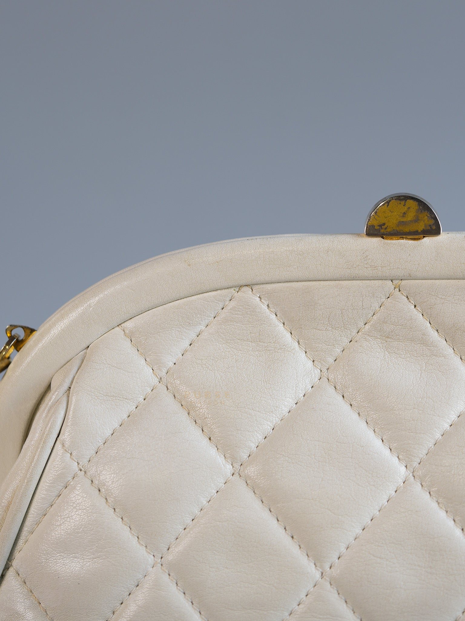 CC Kiss Lock White Lambskin Quilted Evening Clutch Series 0 | Purse Maison Luxury Bags Shop