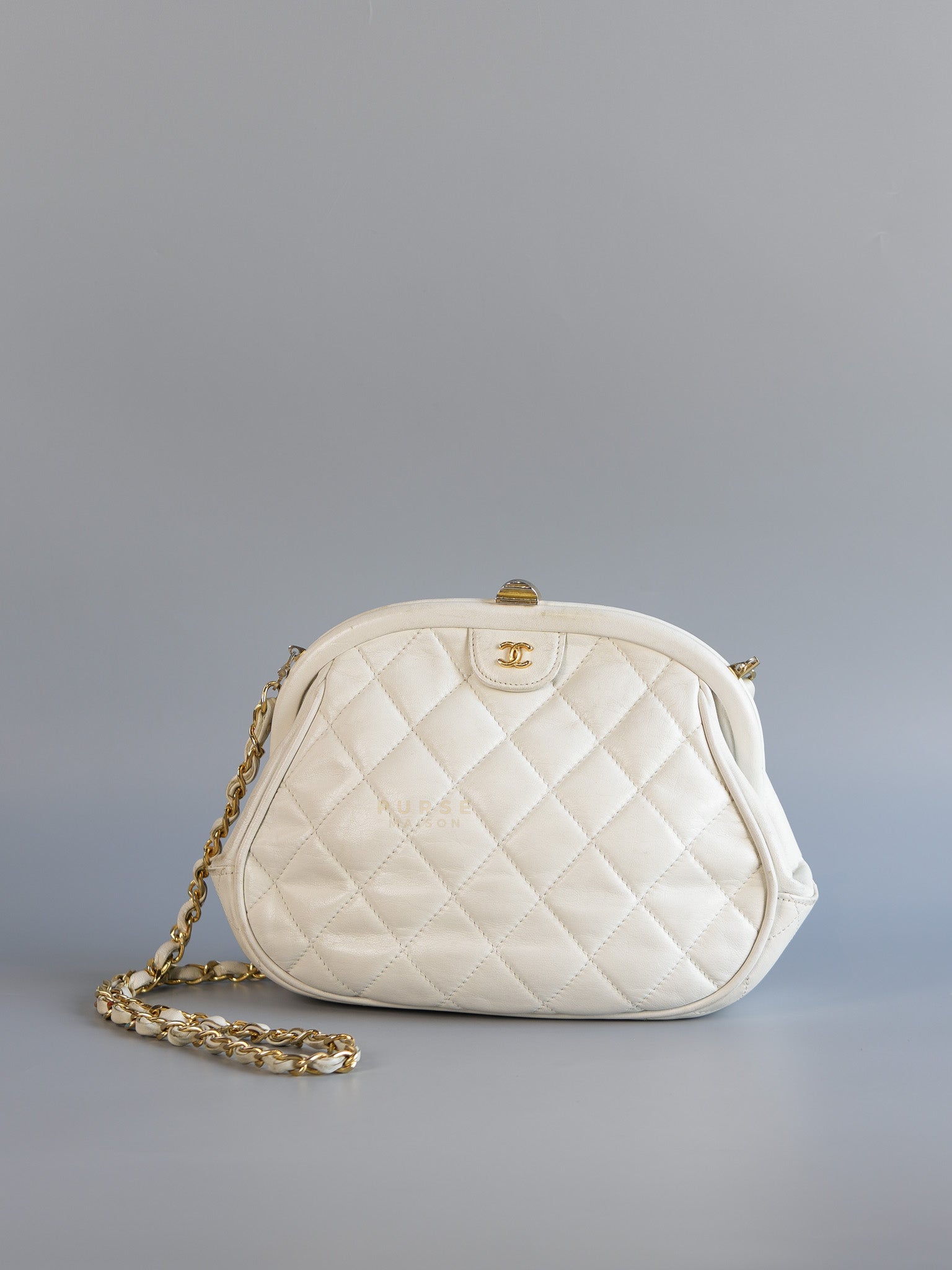 CC Kiss Lock White Lambskin Quilted Evening Clutch Series 0 | Purse Maison Luxury Bags Shop