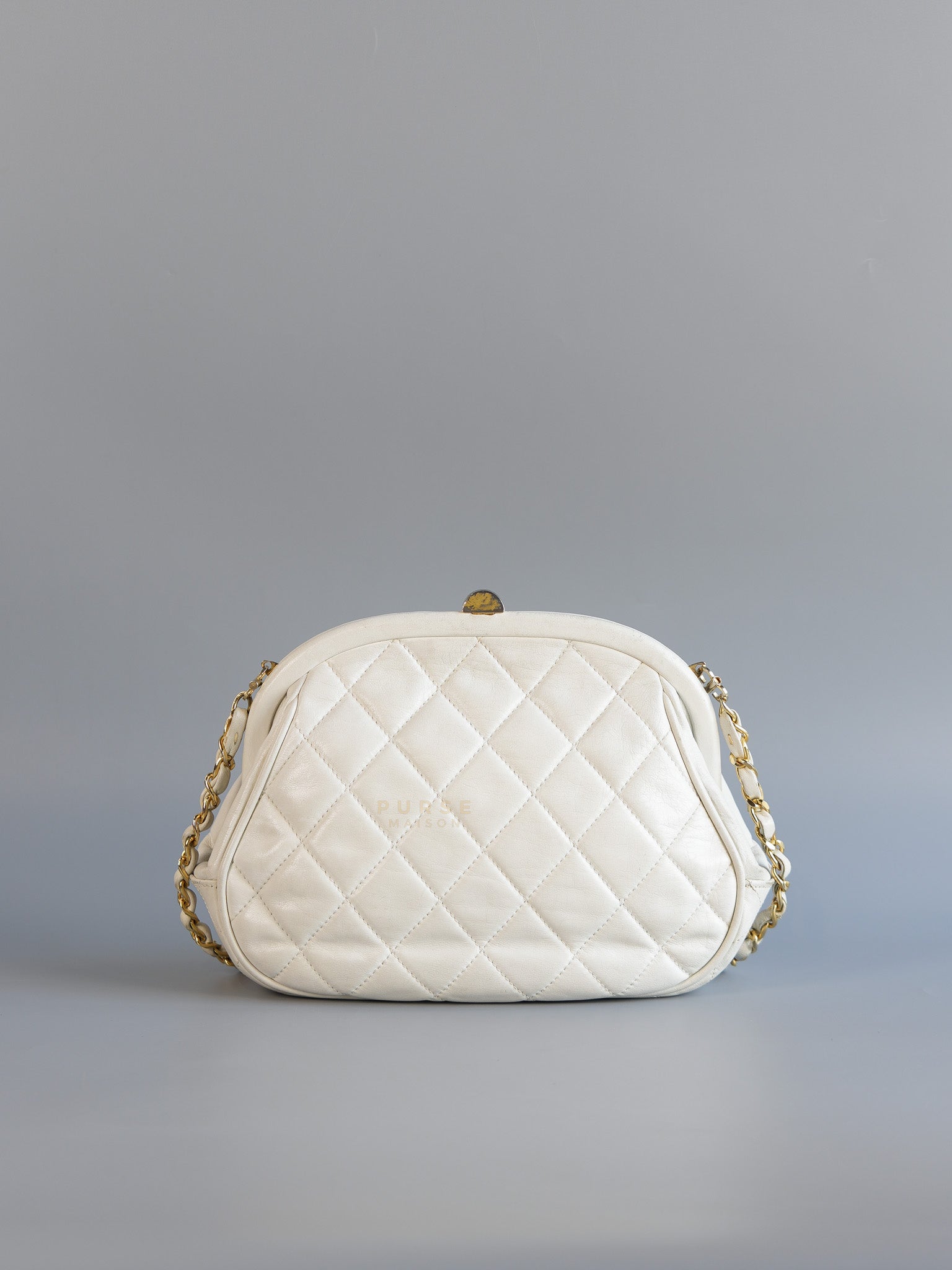 CC Kiss Lock White Lambskin Quilted Evening Clutch Series 0 | Purse Maison Luxury Bags Shop