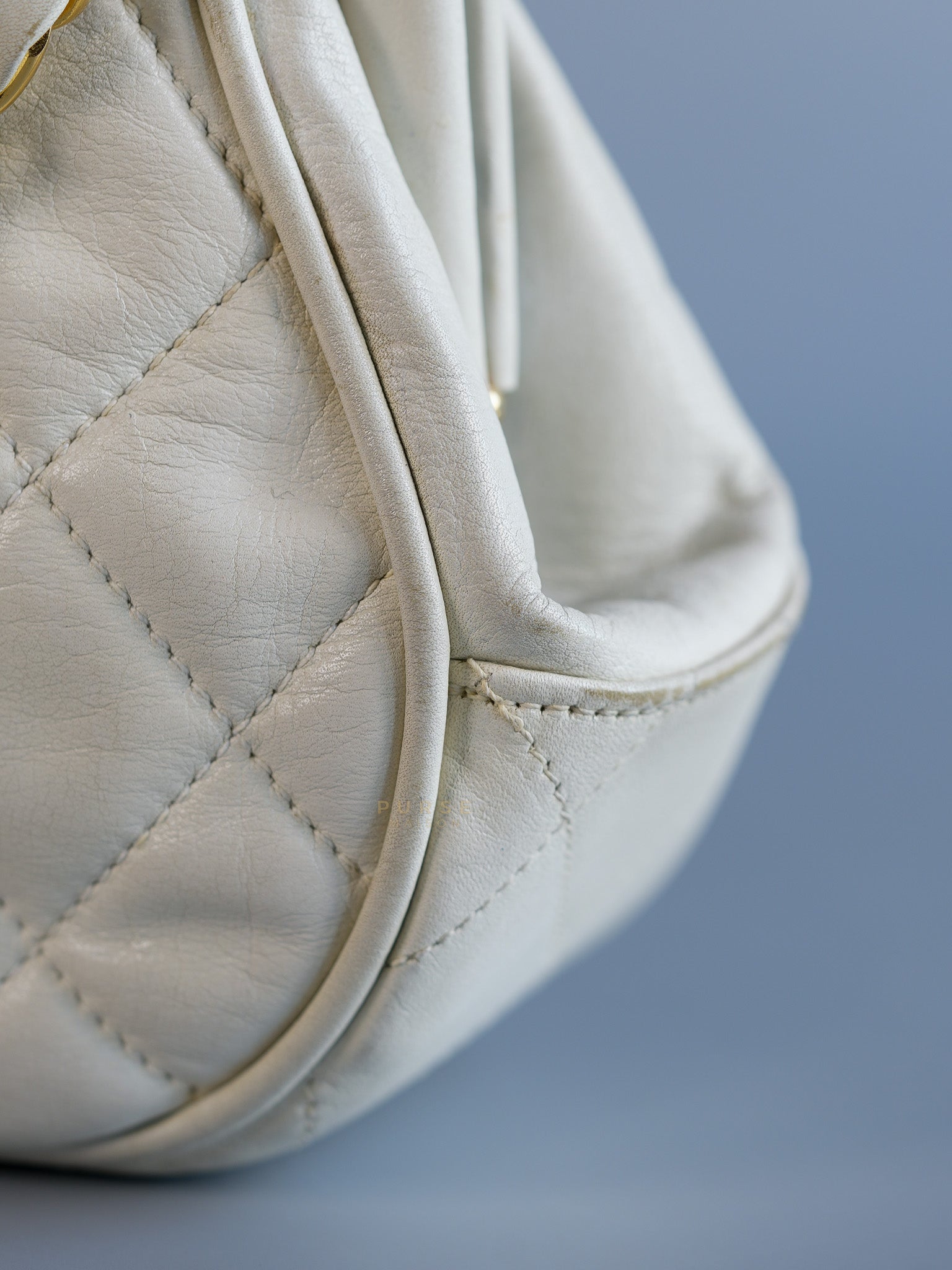 CC Kiss Lock White Lambskin Quilted Evening Clutch Series 0 | Purse Maison Luxury Bags Shop