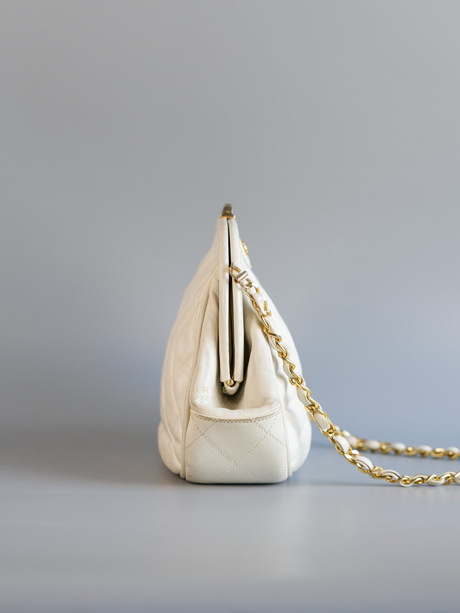 CC Kiss Lock White Lambskin Quilted Evening Clutch Series 0 | Purse Maison Luxury Bags Shop