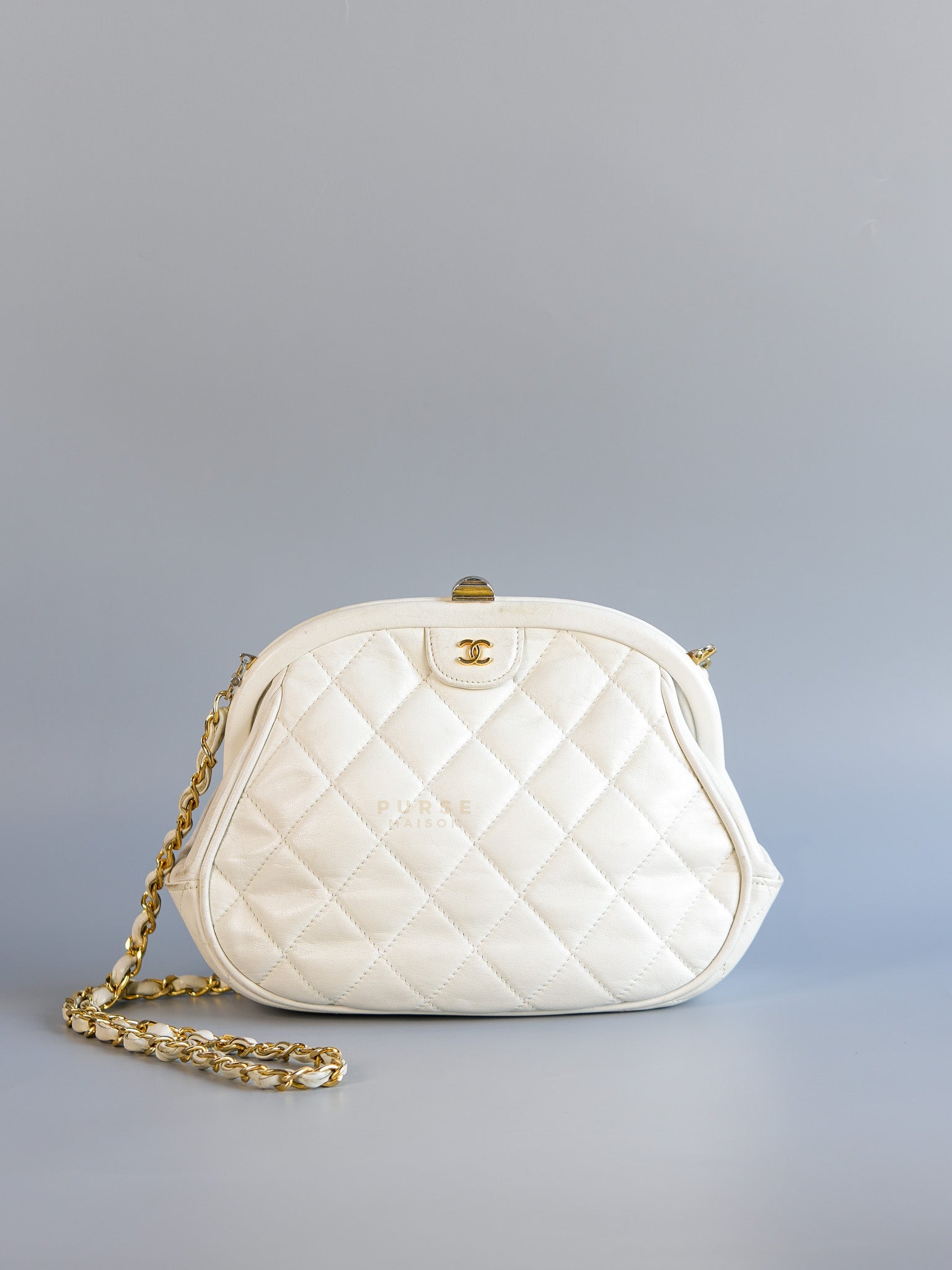 CC Kiss Lock White Lambskin Quilted Evening Clutch Series 0 | Purse Maison Luxury Bags Shop