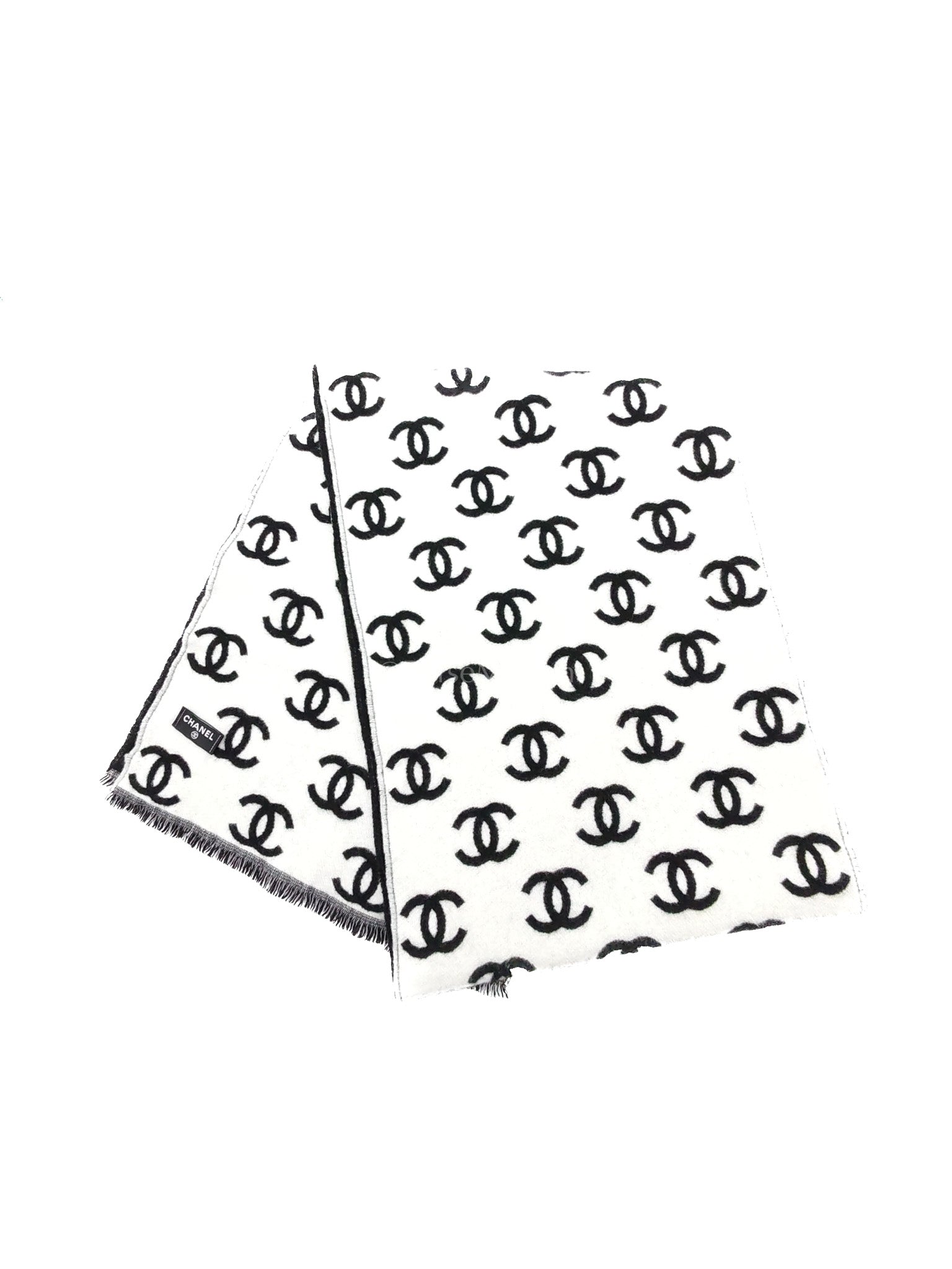 CC Logo Wool Cashmere Scarf Reversible in Black and White | Purse Maison Luxury Bags Shop