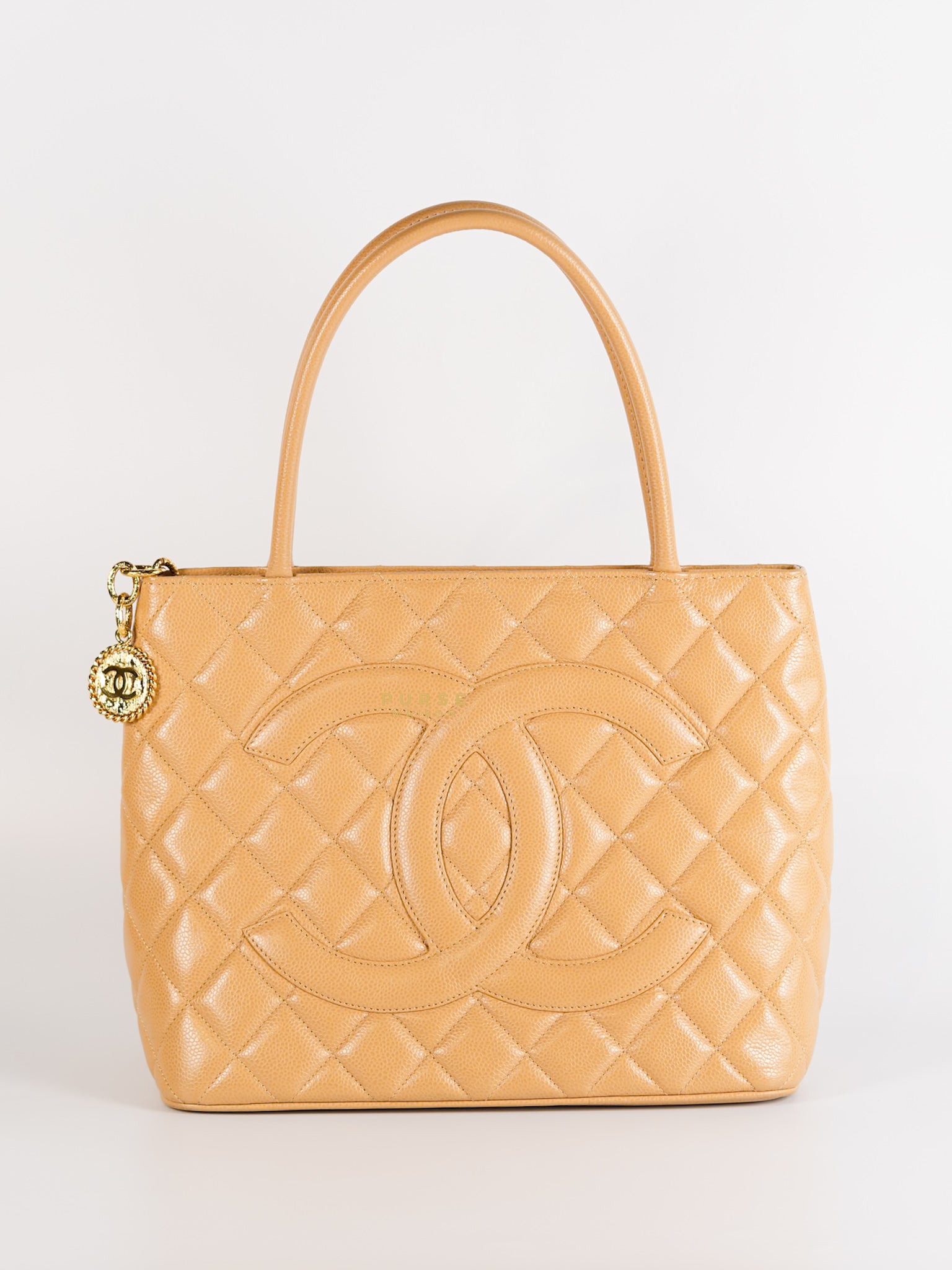 CC Medium Medallion in Beige Clair Quilted Caviar Leather Tote Bag Series 8 | Purse Maison Luxury Bags Shop